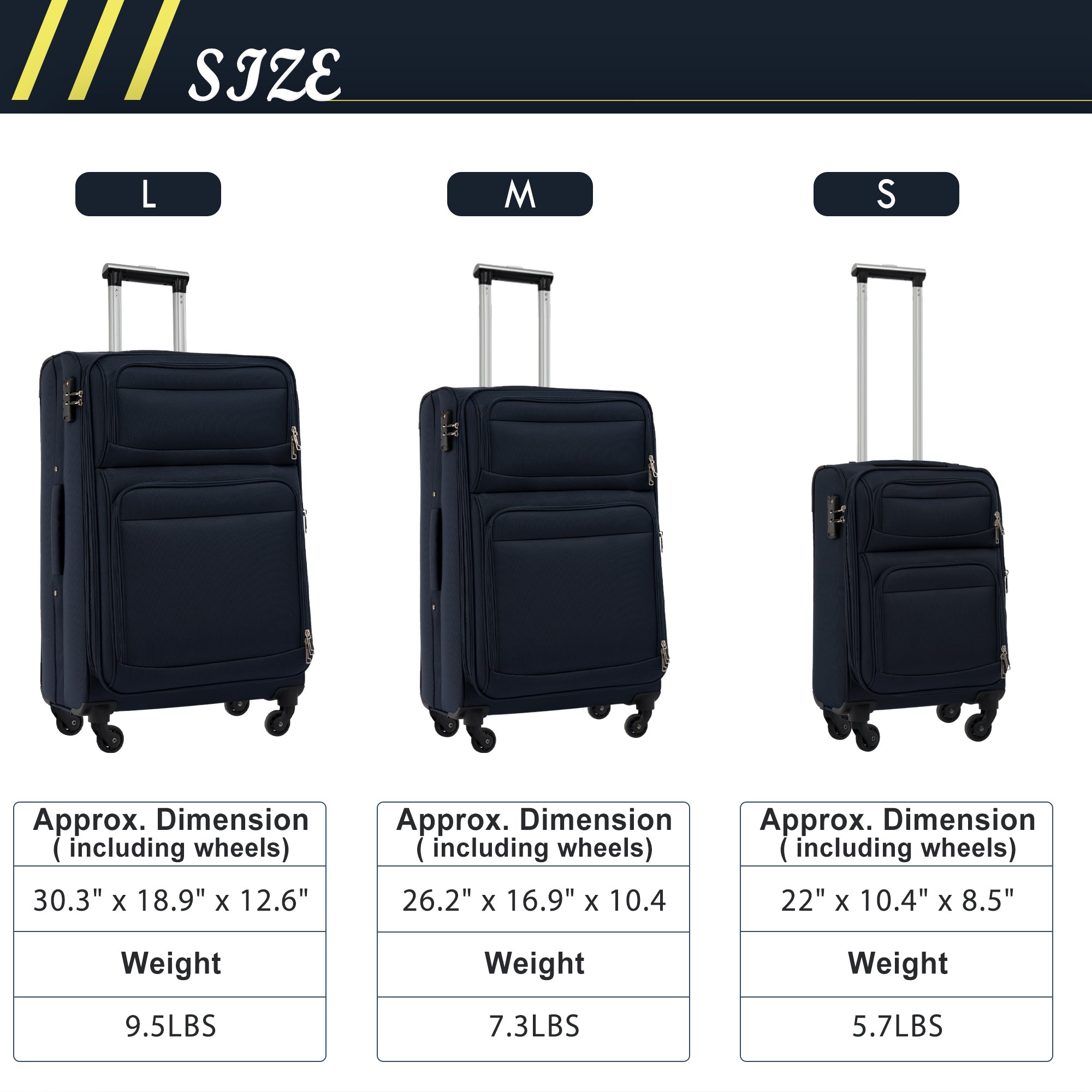 Softside Luggage Expandable 3 Piece Set - Lightweight Suitcase Upright Spinner for Travel - Softshell, Durable Material - Available in Various Sizes and Colors