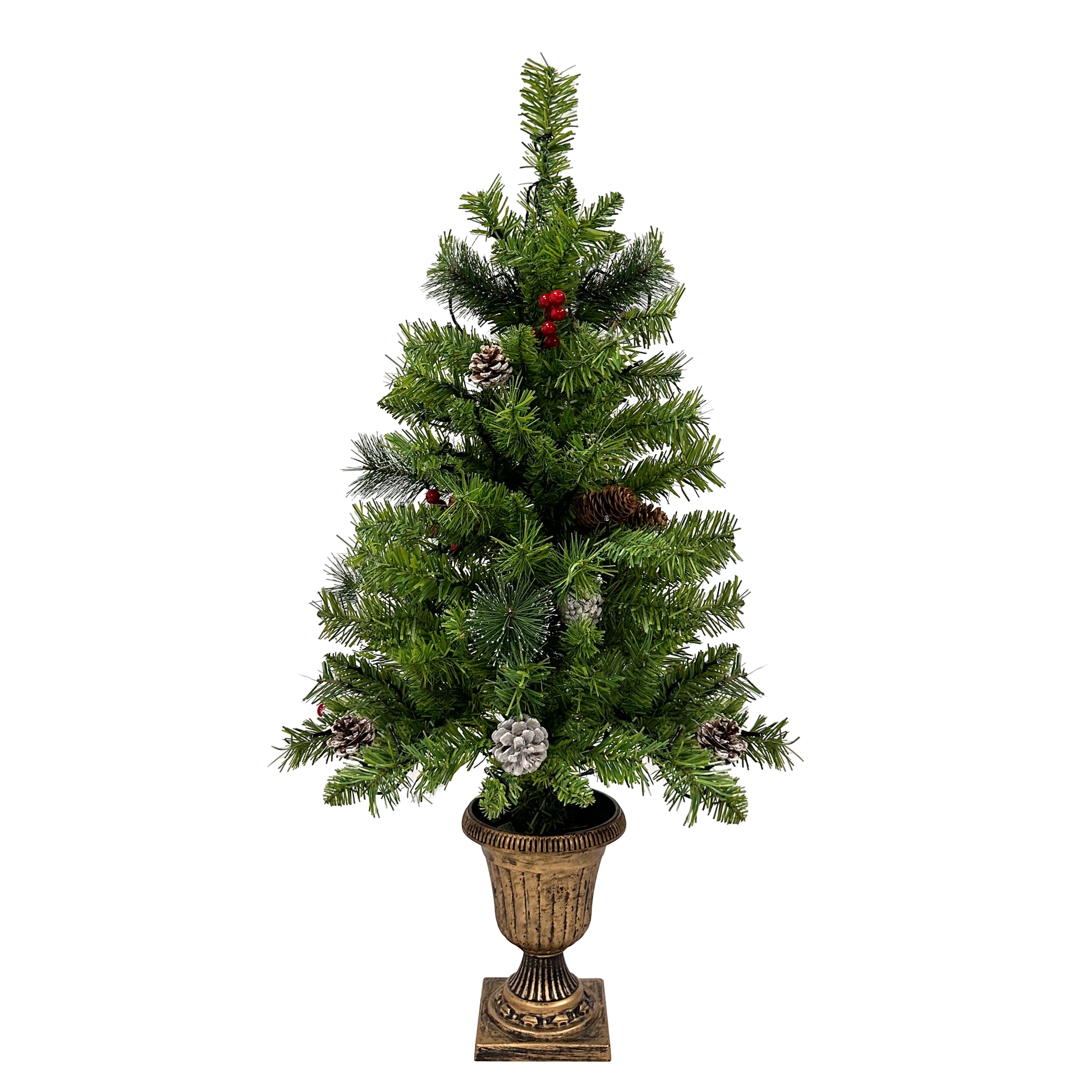 Pre-lit Xmas Tree Artificial Christmas Set with Garland, Wreath & 2 Entrance Trees - LED Lights, 3FT Height