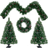 Pre-lit Artificial Christmas Tree Set with Garland, Wreath, and Entrance Trees - Xmas Decor in a 4-Piece Collection | Vibrant Green, Easy to Assemble | 220 Letters