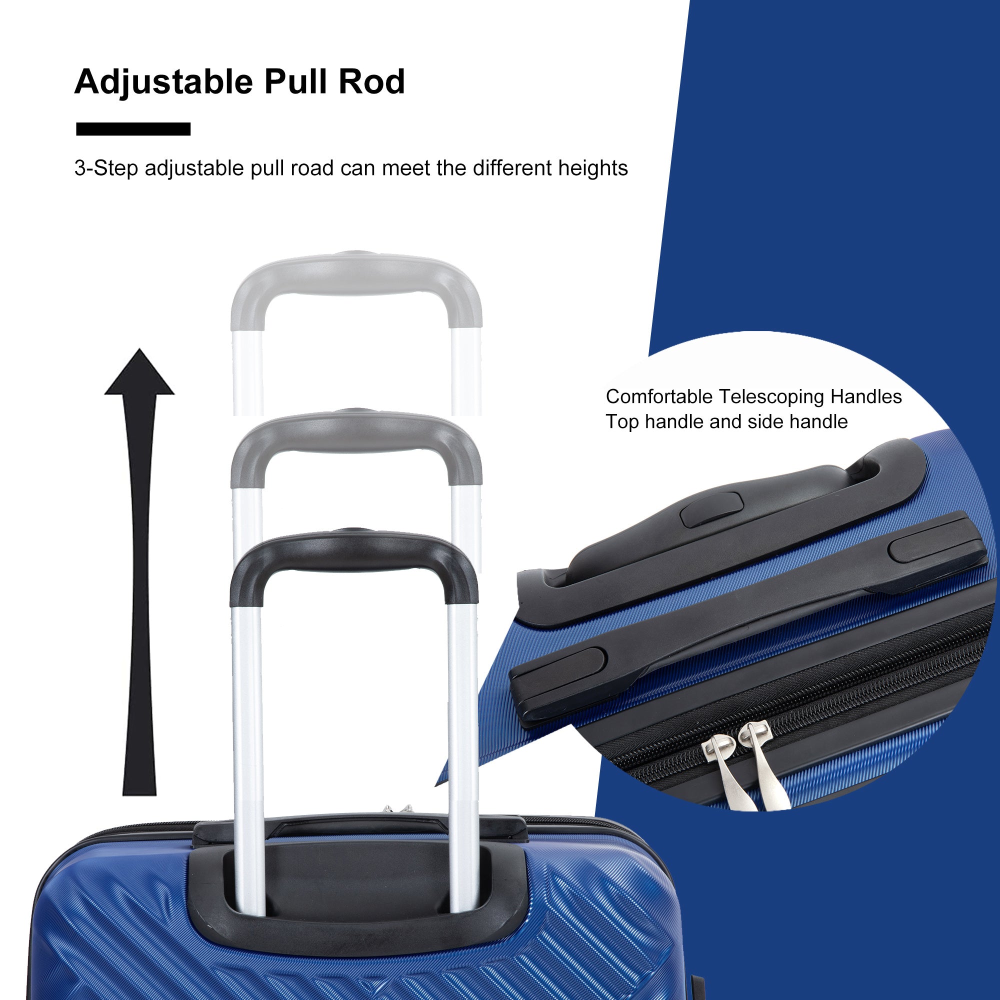 Expandable 3PC Lightweight Suitcase with Hooks, Spinner Wheels, TSA Lock - Blue (21/25/29)