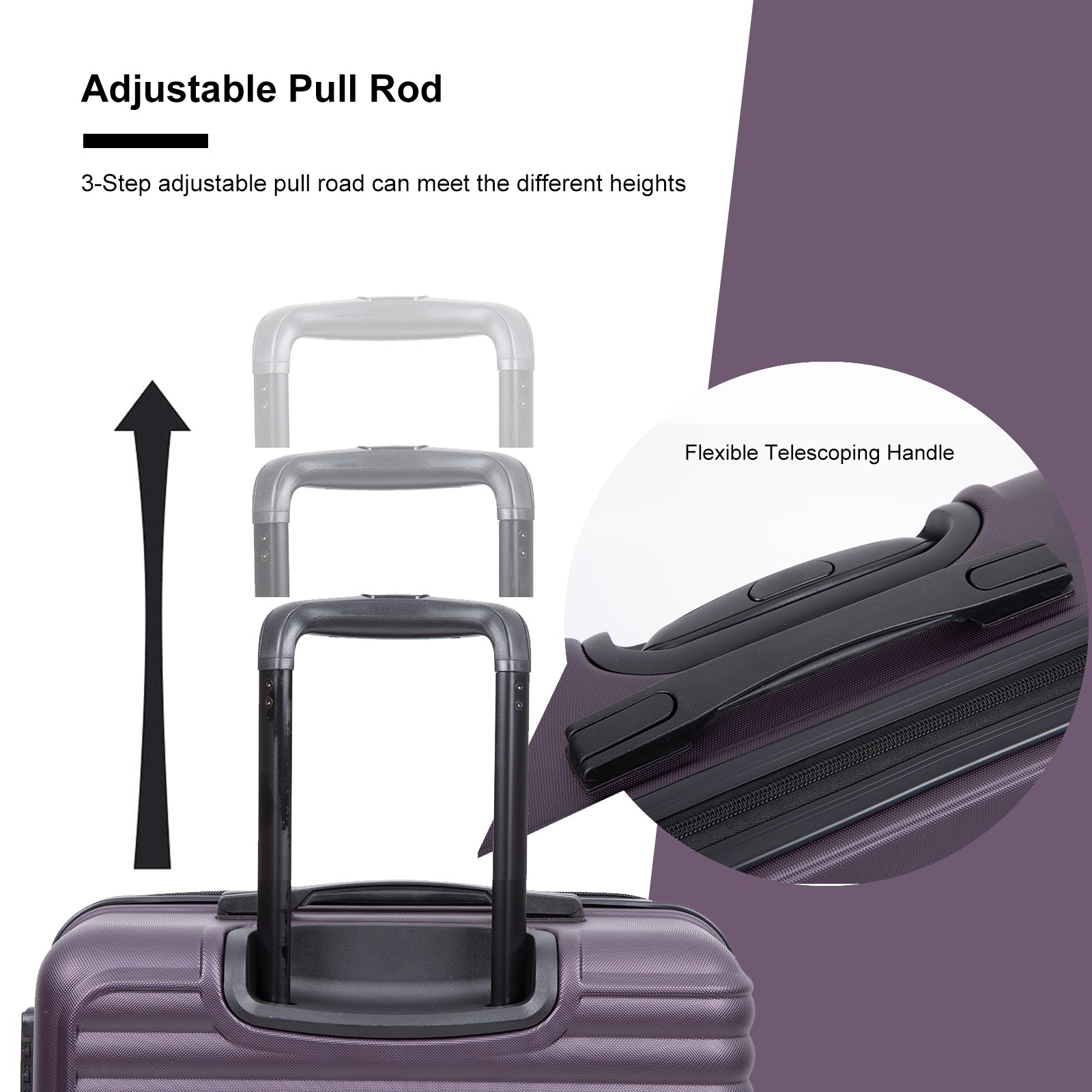 3 Piece Luggage Sets with Spinner Wheels, TSA Lock, Lightweight ABS Suitcase - Purple (20/24/28)