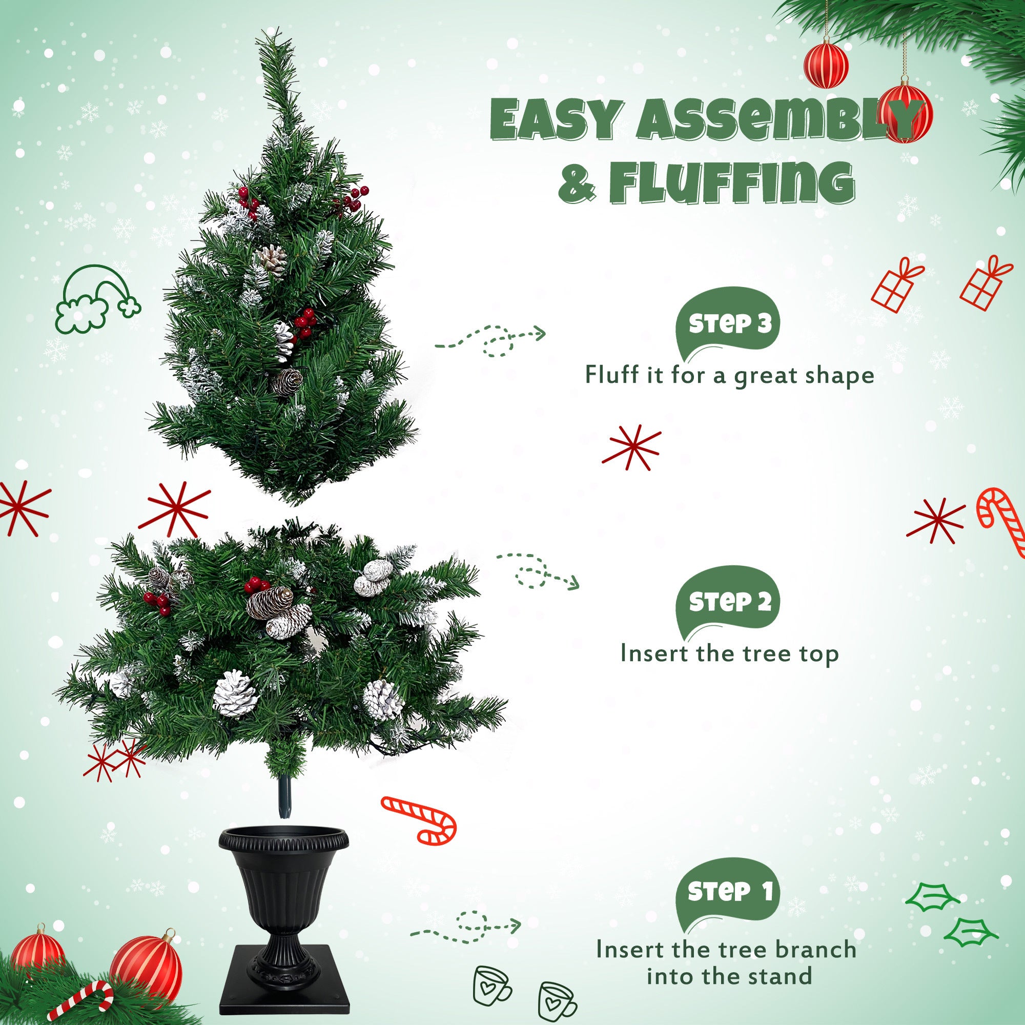 Pre-lit Artificial Christmas Tree Set with Garland, Wreath, and Entrance Trees - Xmas Decor in a 4-Piece Collection | Vibrant Green, Easy to Assemble | 220 Letters