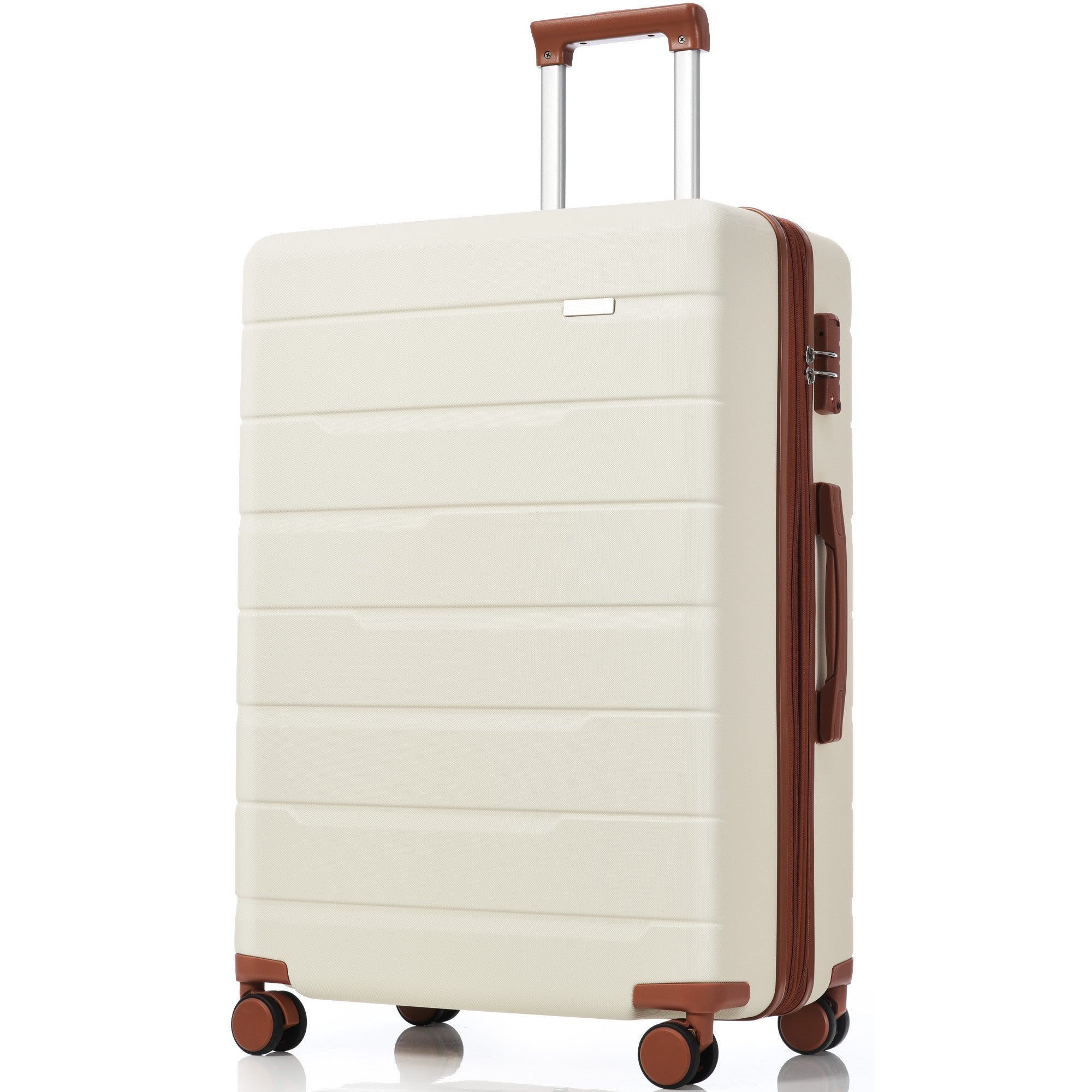 3 Piece Suitcase Set 20/24/28, Airline Approved Carry on Luggage with Spinner Wheels, Beige and Brown Hard Case