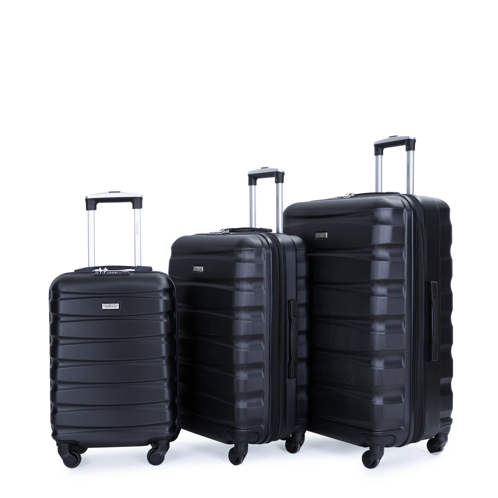 Expandable 3-Piece Luggage Set: Lightweight ABS Suitcase with Hooks, Spinner Wheels, TSA Lock - Black (20/24/28)