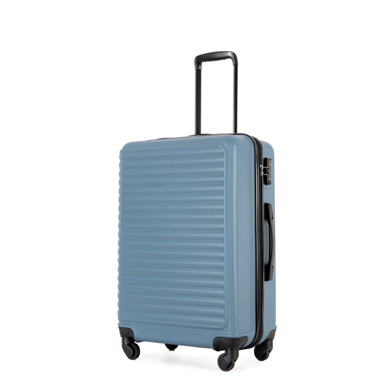 3 Piece ABS Lightweight Suitcase with Hooks, Spinner Wheels, TSA Lock, Blue (20/24/28)