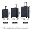 3 Piece Lightweight ABS Luggage Sets with Spinner Wheels, TSA Lock, and Hooks - Black (20/24/28)