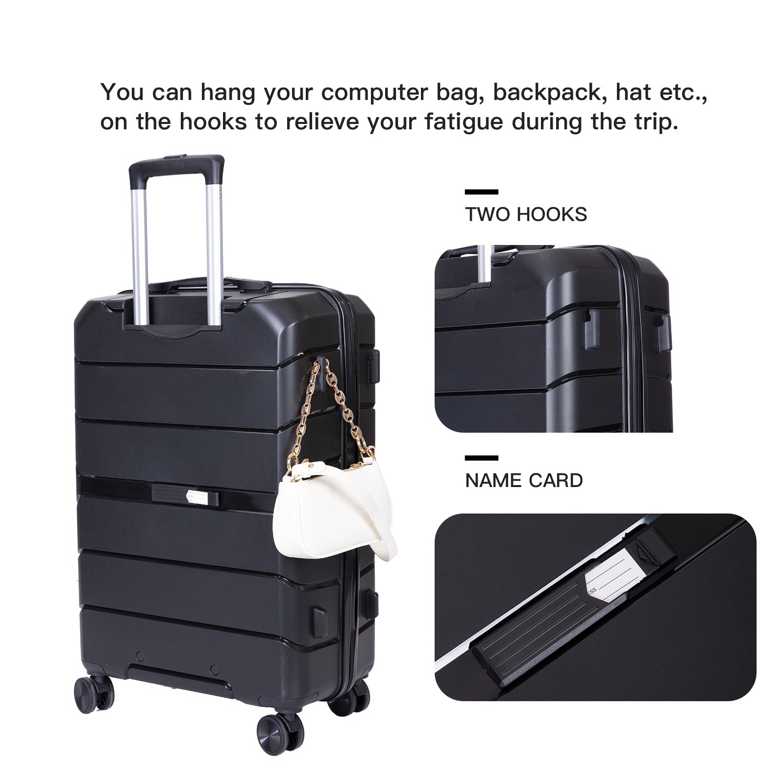 Hardshell Suitcase Spinner Wheels PP Luggage Sets - Lightweight & Durable with TSA Lock - 3-Piece Set (20/24/28) - Black