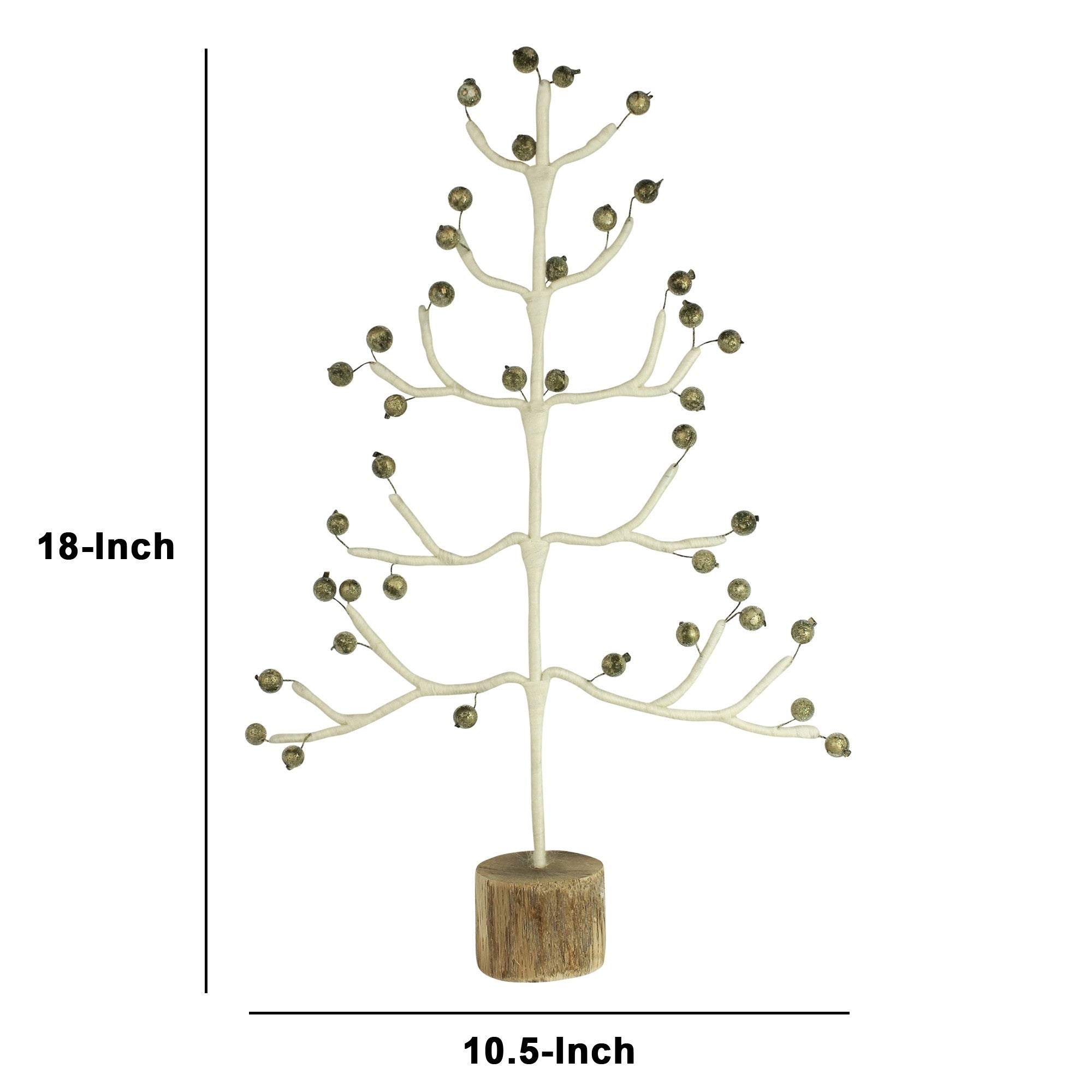 18 Inch Tree Accent Decor, Wood Block Base, Golden Berries, Medium, Gold