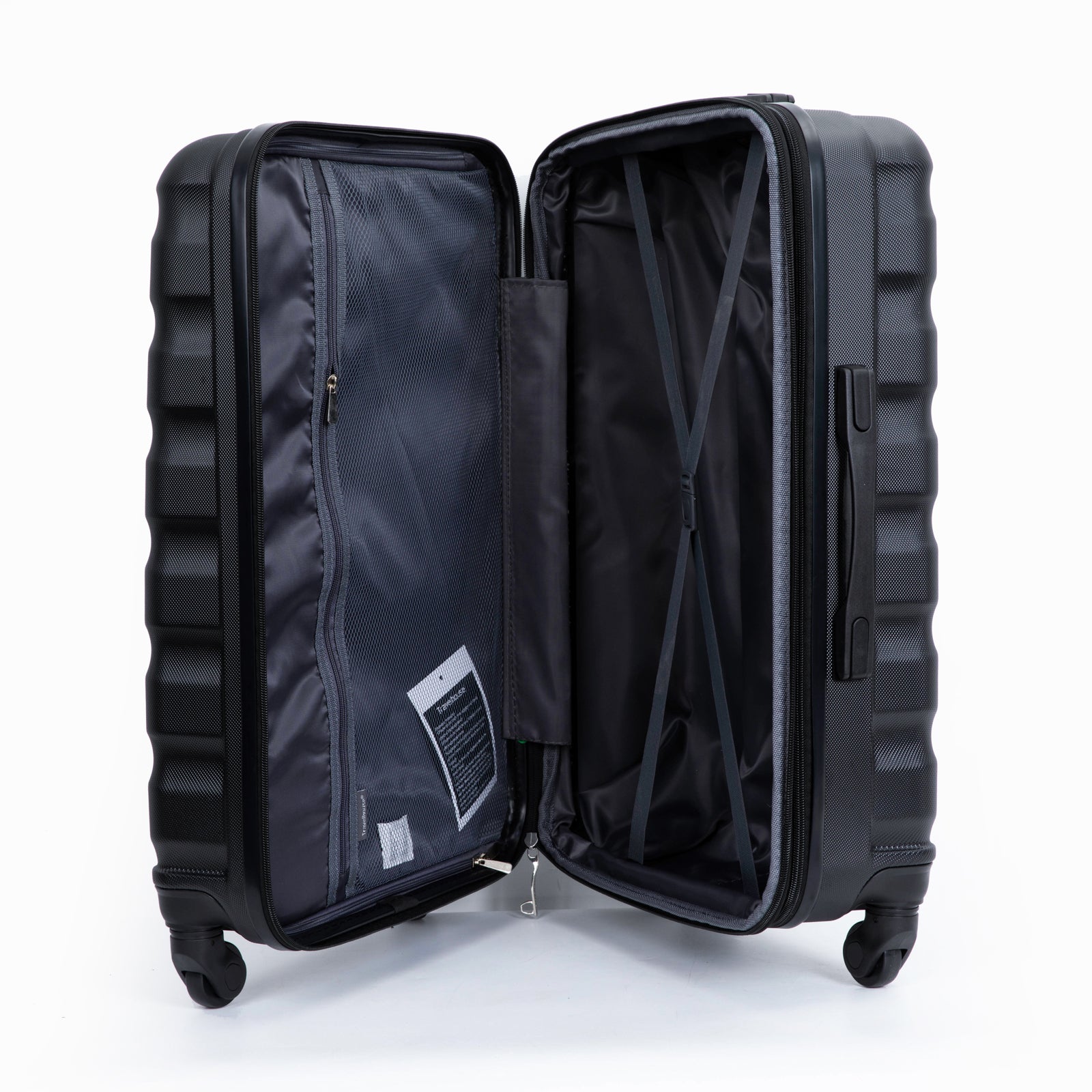 Expandable 3-Piece Luggage Set: Lightweight ABS Suitcase with Hooks, Spinner Wheels, TSA Lock - Black (20/24/28)