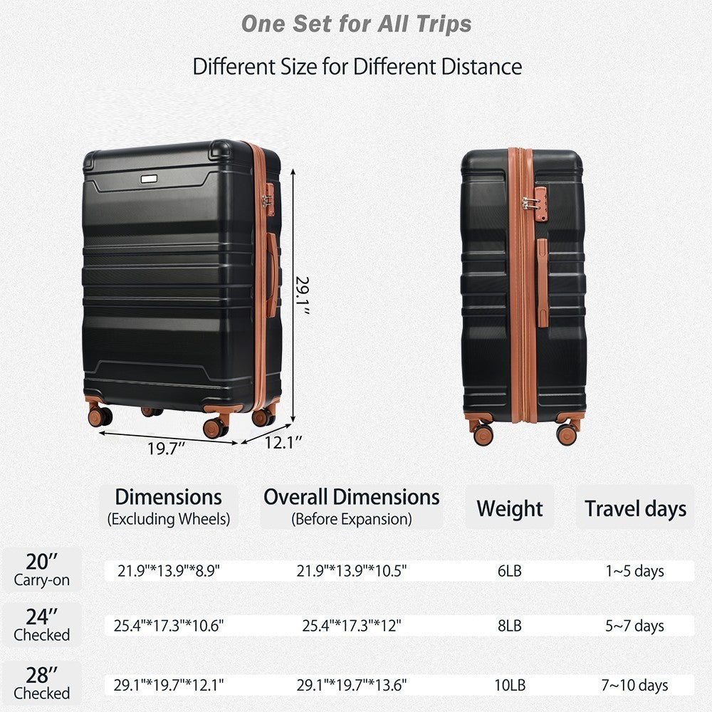 New Model Expandable ABS Hardshell 3pcs Luggage Sets - Clearance Hardside Suitcase with TSA Lock, Spinner Wheels - Lightweight, Durable - 20''24''28'' Sizes Available in Black and Brown