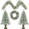 Pre-lit Artificial Christmas Tree Set: Garland, Wreath, and 2 Entrance Trees | Xmas Decor - 4-Piece | Vibrant & Lifelike | Various Colors & Sizes