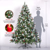 Artificial Christmas Tree Flocked Pine Needle Tree with Cones and Red Berries - 7.5 ft - Foldable Stand