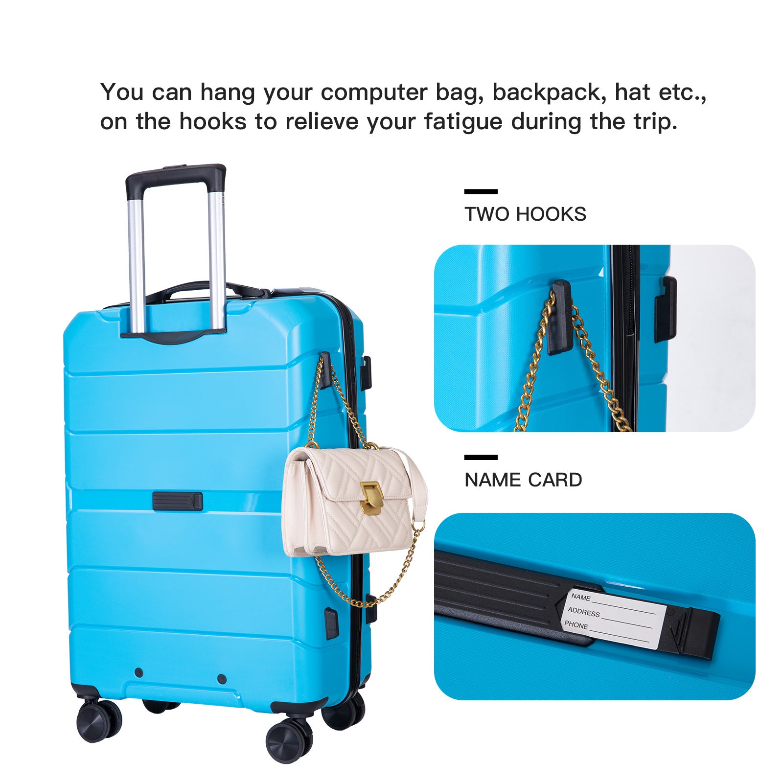 Hardshell Suitcase Spinner Wheels Luggage Sets Lightweight Suitcase With TSA Lock, 3-Piece Set (20/24/28), Light Blue