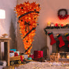 GO 7.5 FT Upside Down Christmas Tree: 300 LED Warm Lights, Halloween-themed Ornaments, Satin Ribbon - Orange Color