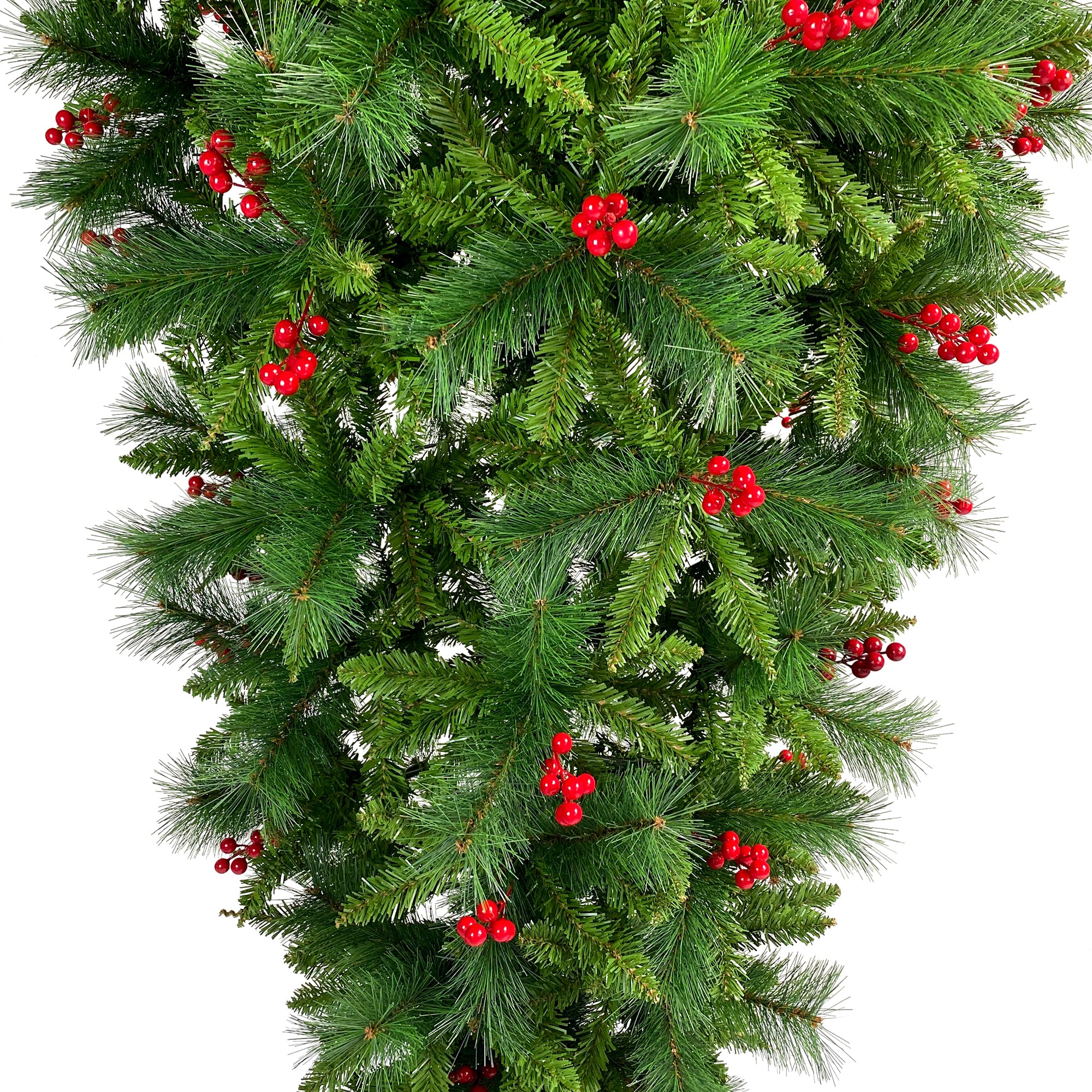 7.4 ft Hinged Spruce Full Christmas Tree, 1500 Tips, Red Berries, PVC Needles | Upside Down Green Artificial Pine Tree for Home, Office, Party