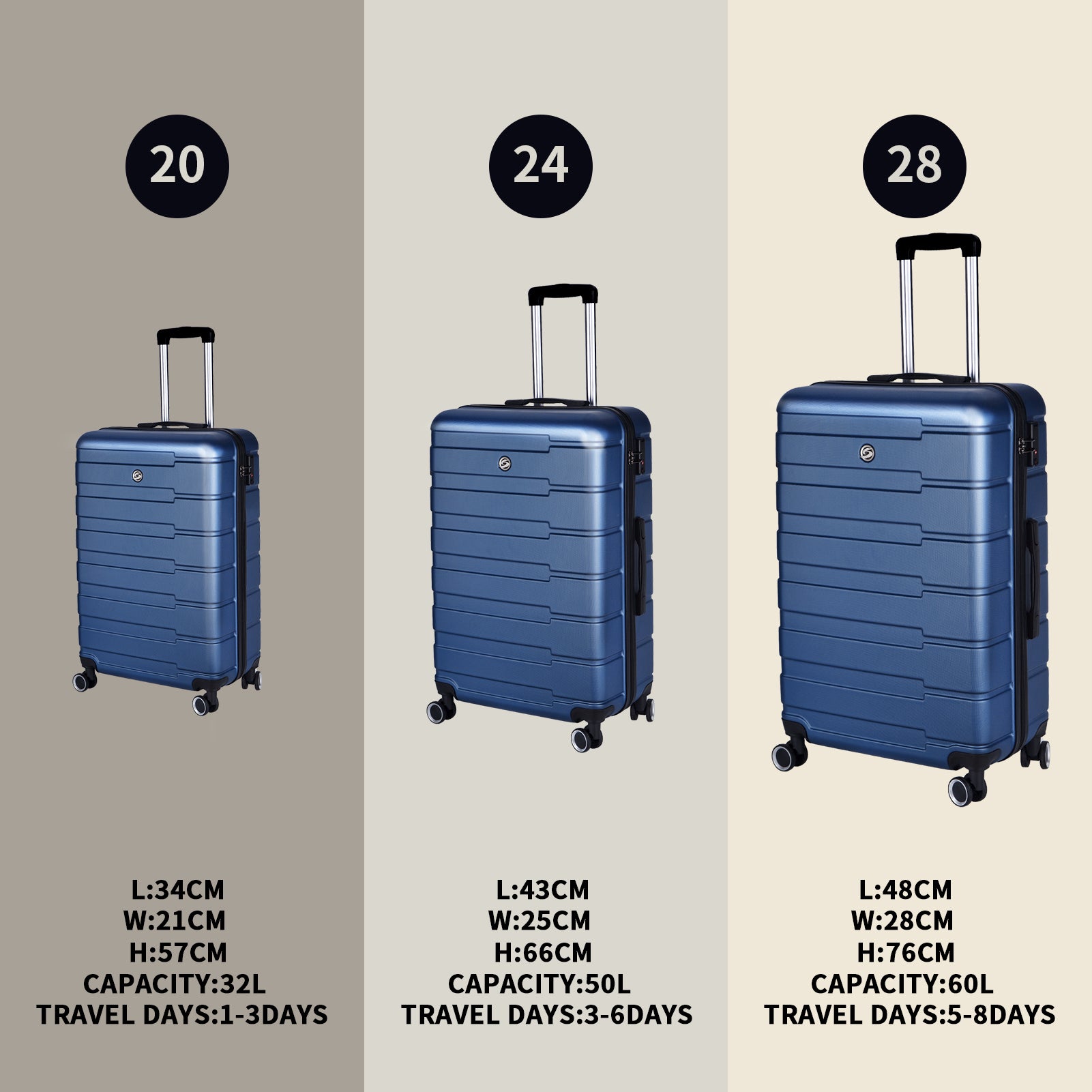 Luggage Suitcase 3 Piece Sets with Spinner Wheels | Hardside Carry-on Luggage | 20"/24"/28" Sizes | Durable and Stylish | Multiple Colors Available