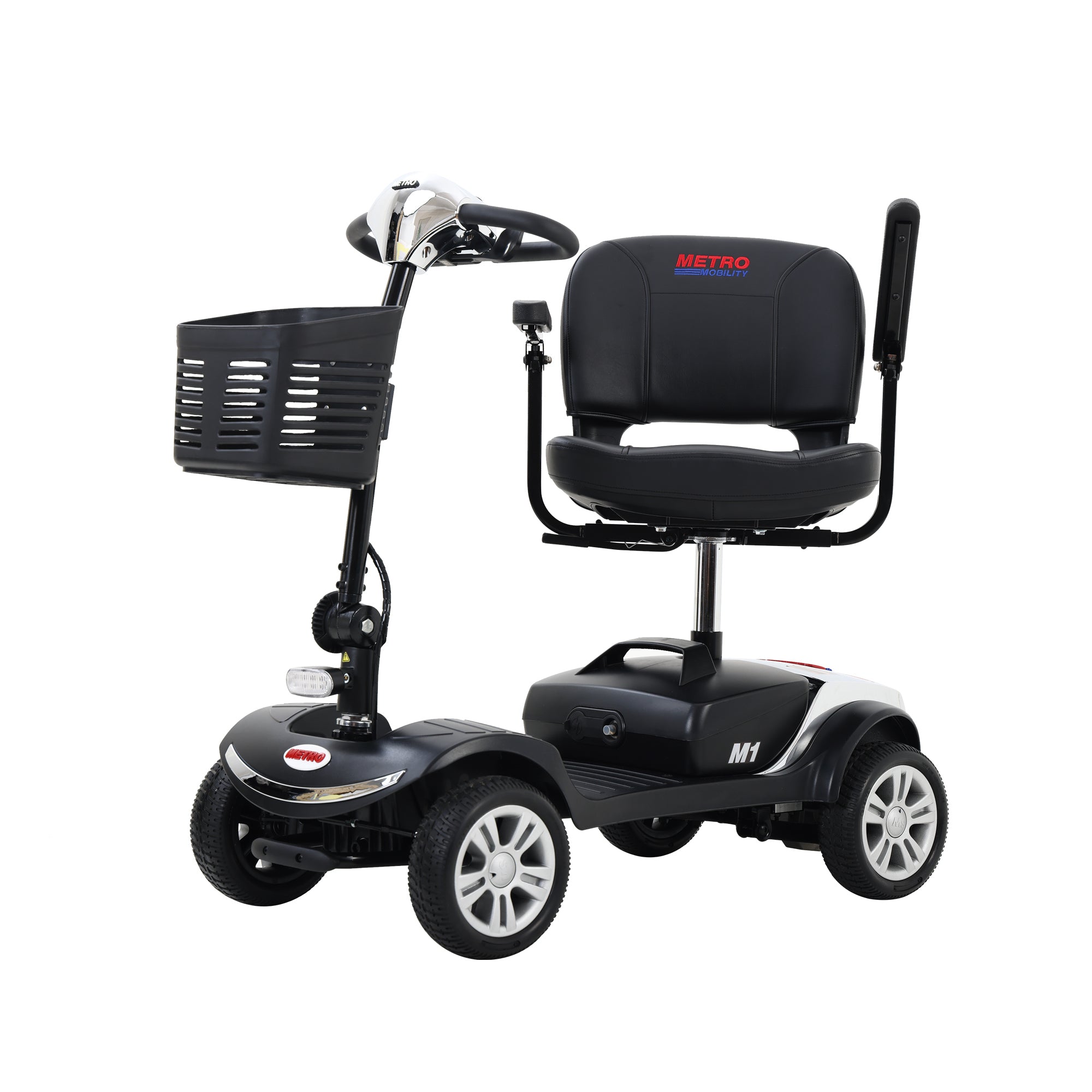 Four-Wheel Compact Travel Mobility Scooter for Adults - 300lbs Capacity, 300W Motor, Chrome Finish