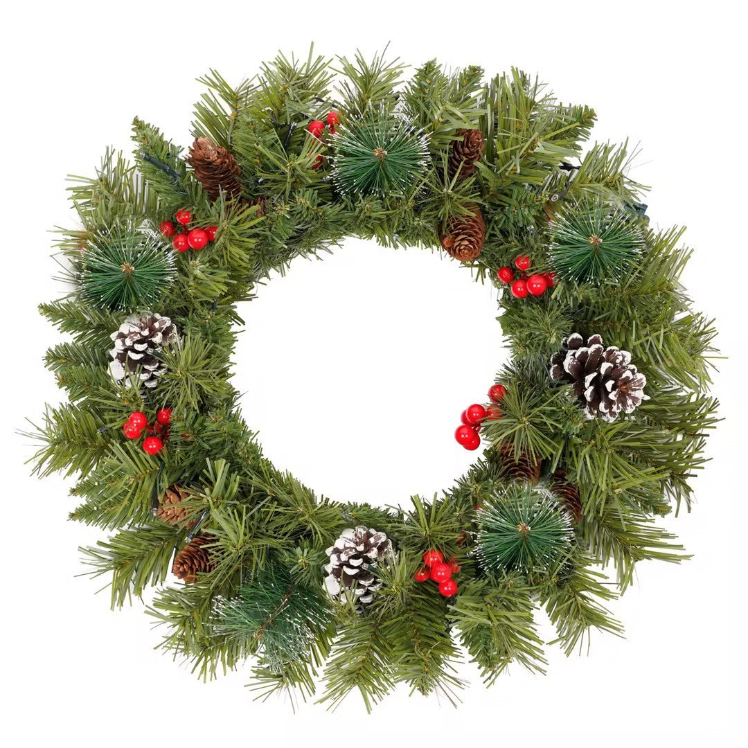 Pre-lit Xmas Tree Artificial Christmas Set with Garland, Wreath & 2 Entrance Trees - LED Lights, 3FT Height