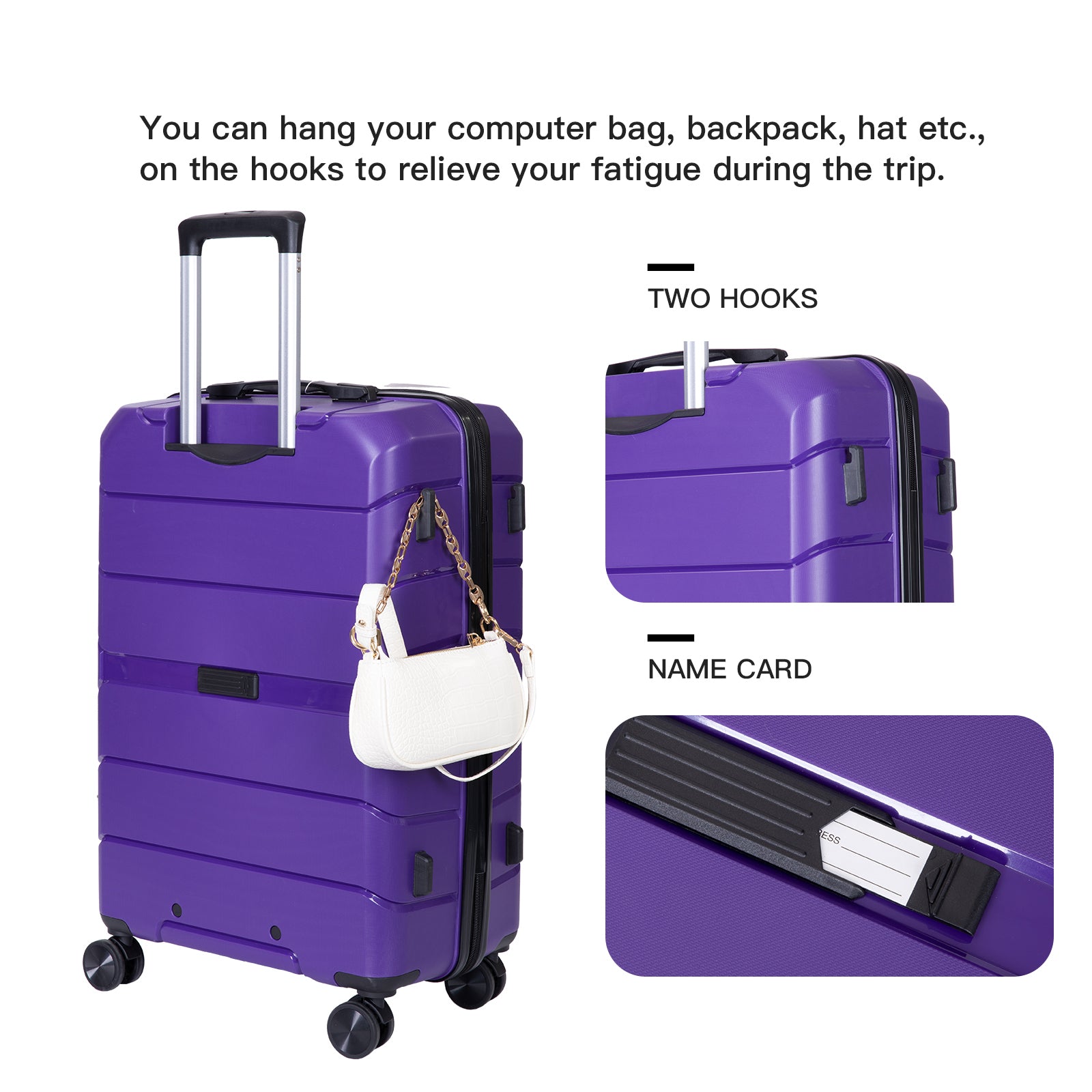 Hardshell Spinner Wheels PP Luggage Set - Lightweight, Durable Suitcase with TSA Lock - 3-Piece Set (20/24/28) - Purple