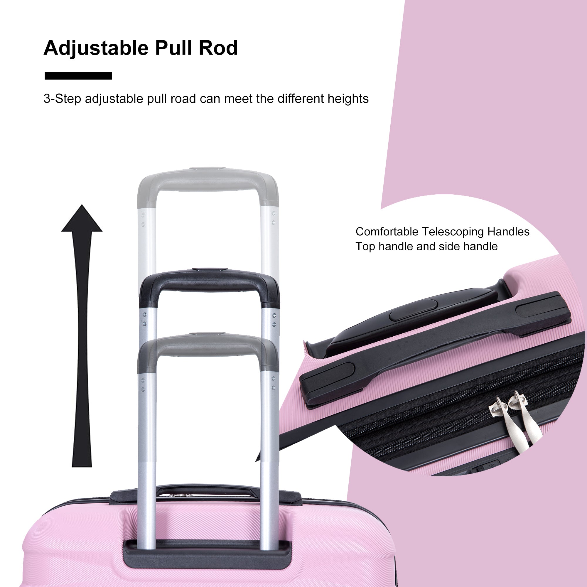 3 Piece Luggage Sets PC Lightweight & Durable Expandable Suitcase with Two Hooks, Double Spinner Wheels, TSA Lock, Pink (21/25/29)