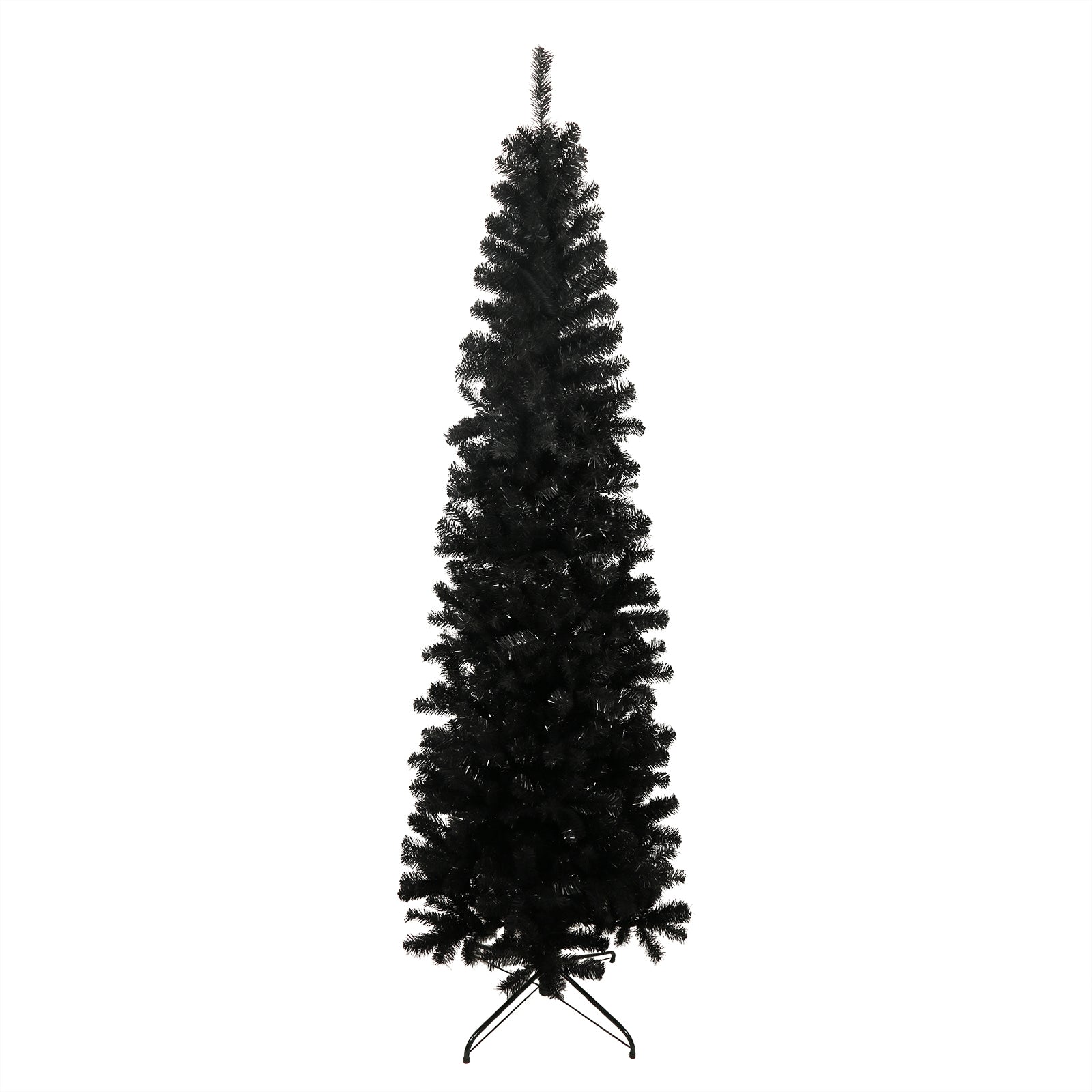 7.5FT Black Slim Artificial Christmas Tree with Foldable Metal Stand - Sleek and Space-Saving Holiday Decor