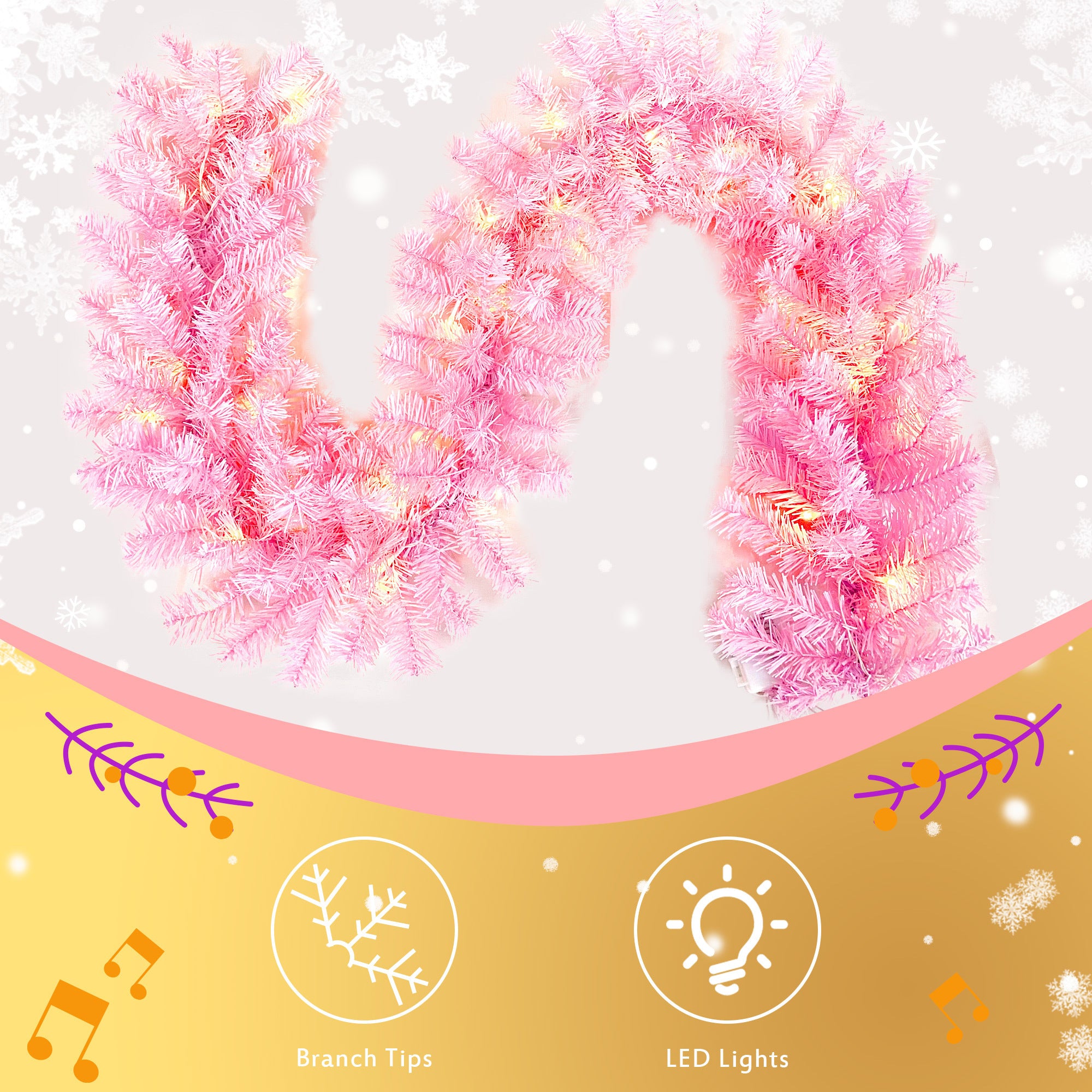 Pre-lit Artificial Christmas 2-Piece Set: 5FT Pink Tree with 6ft Garland X-mas - Festive and Convenient