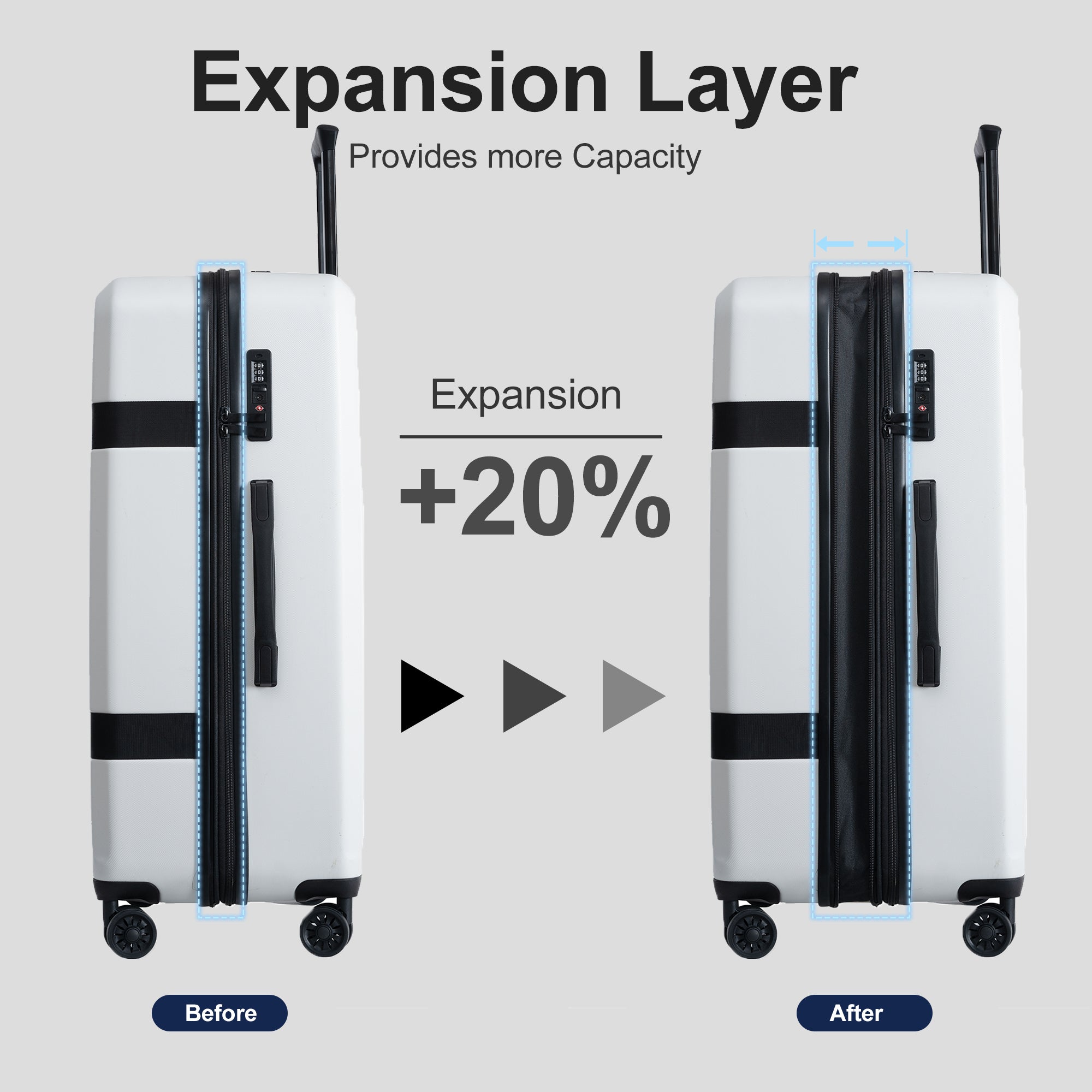 Luggage Sets: Expandable ABS+PC 3 Piece with Spinner Wheels, Lightweight, TSA Lock - 20/24/28, White