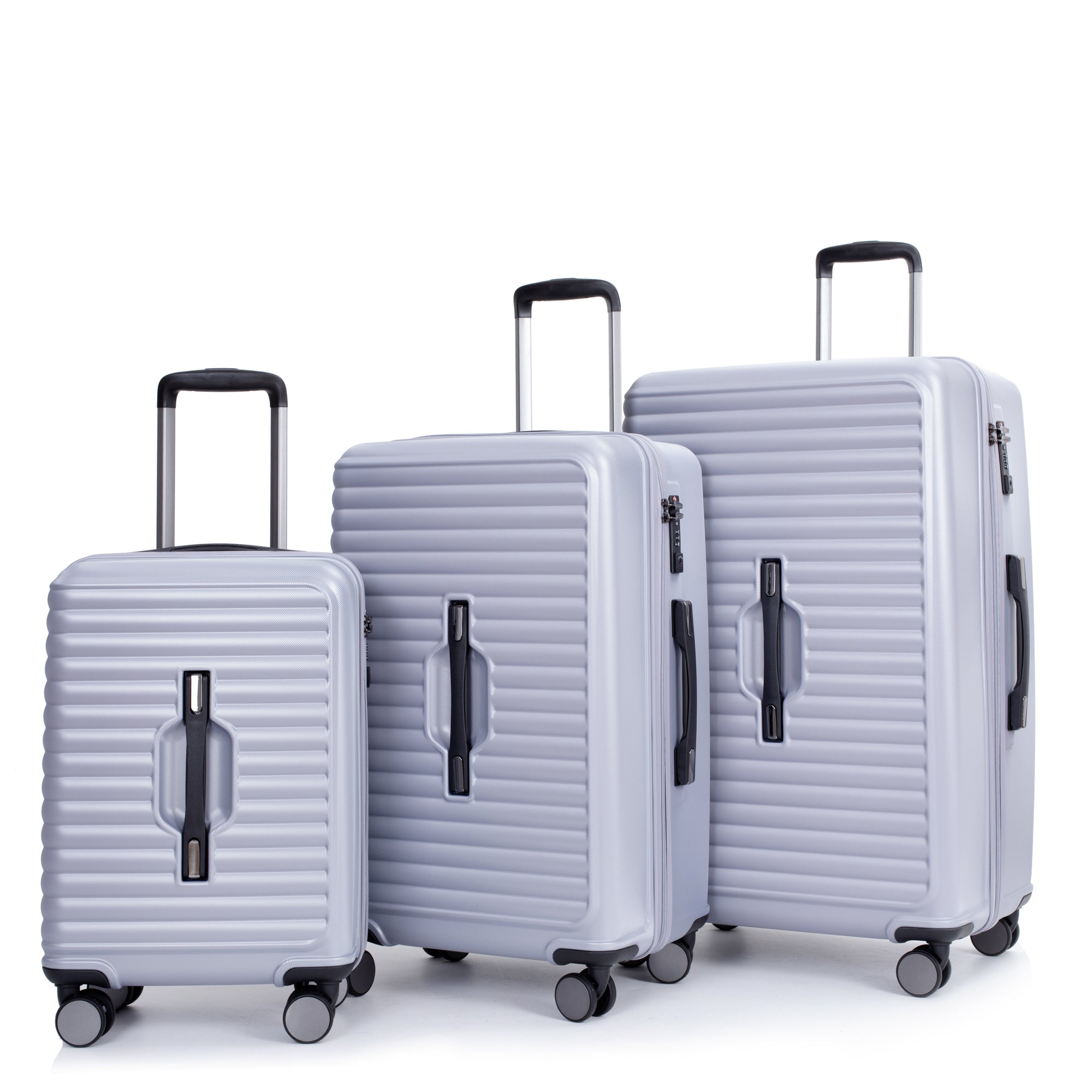 3 Piece Luggage Sets with 360° Double Spinner Wheels, TSA Lock, and Two Hooks - PC+ABS Lightweight Suitcase (Gray)