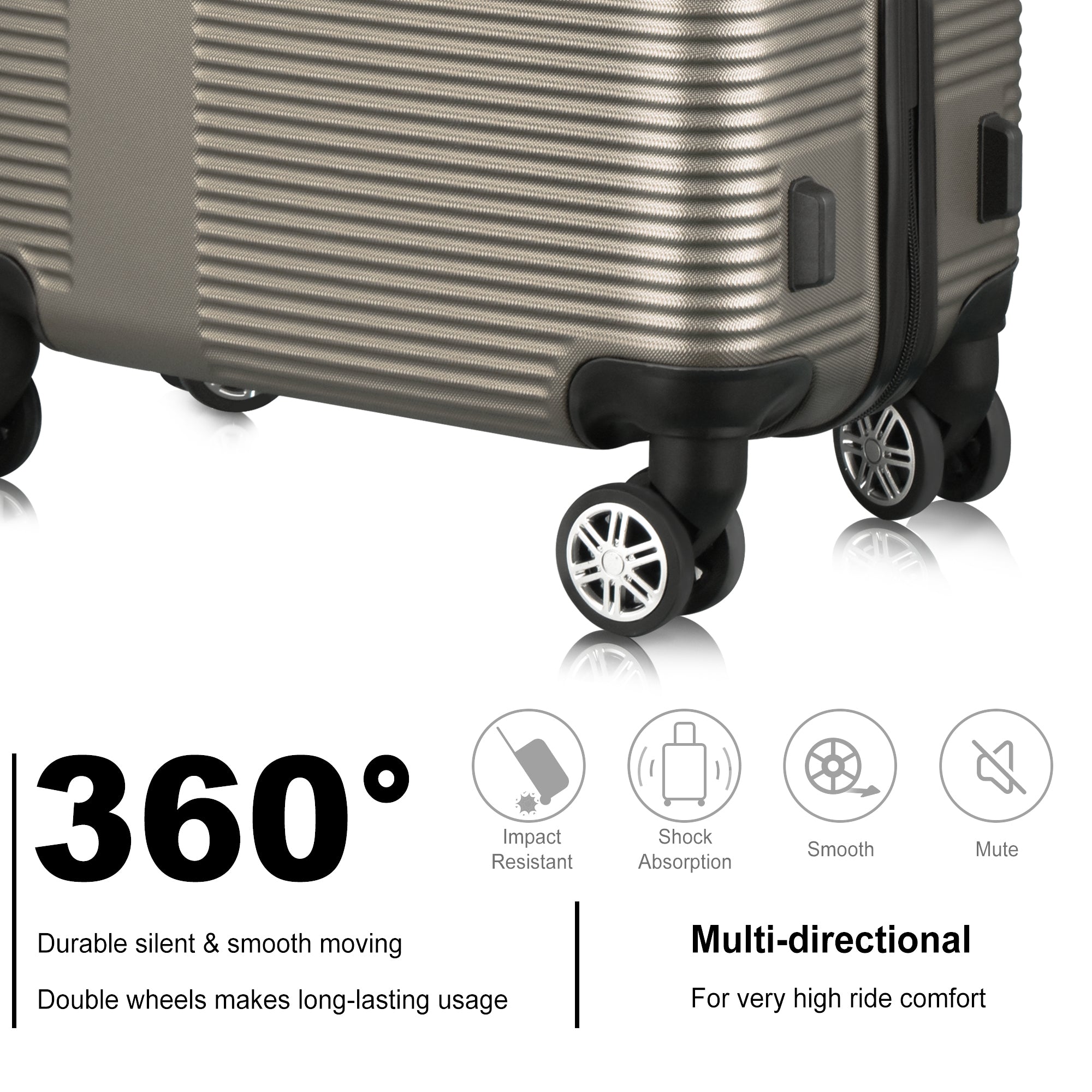 3 Piece TSA Lock ABS Luggage Set: Durable, Lightweight Suitcase with Hooks, Spinner Wheels, Cross Stripe Design - 20in/24in/28in