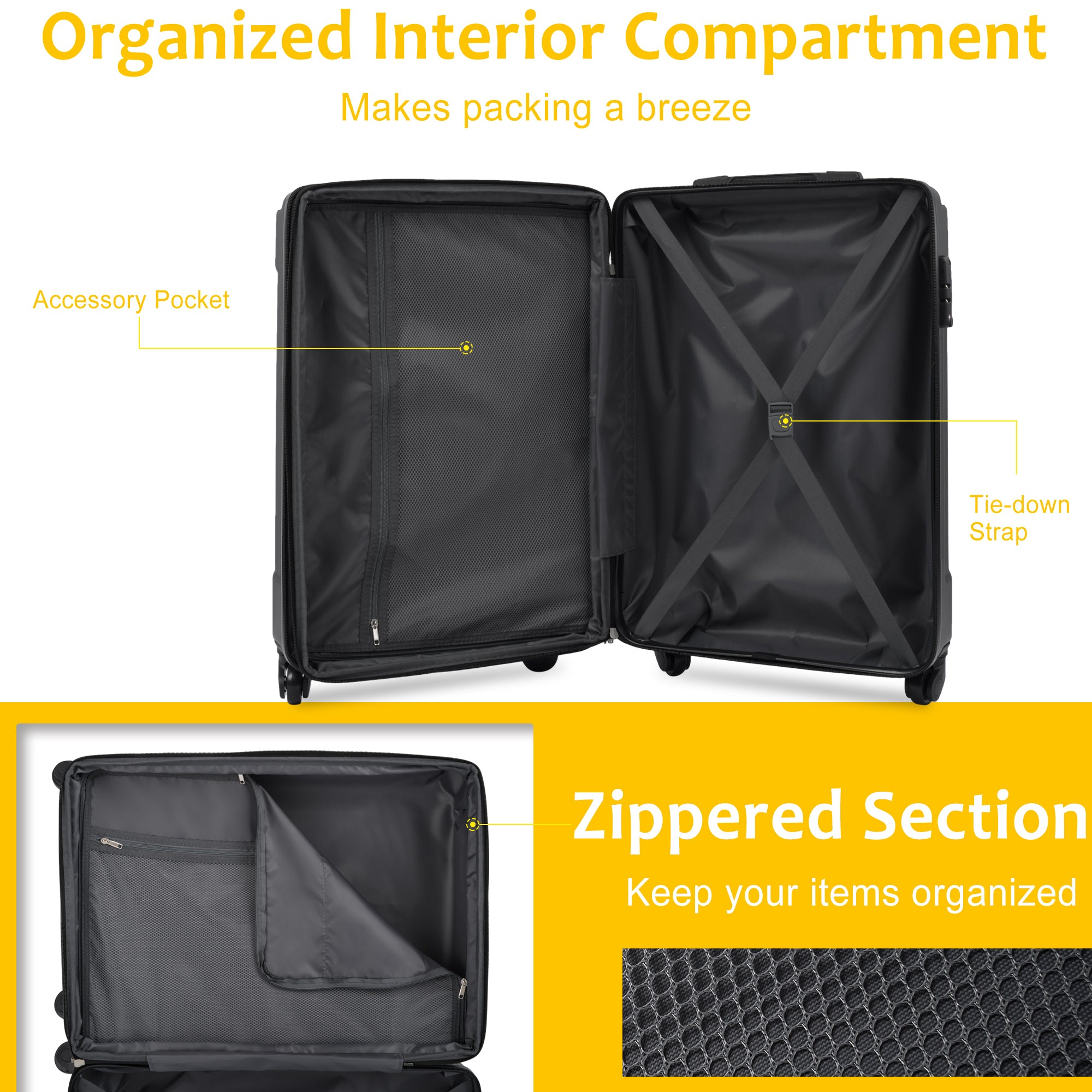 Hardshell Luggage Spinner Suitcase with TSA Lock, Lightweight & Expandable 24'' - Secure Travel Companion with Convenient Size & Durable Construction