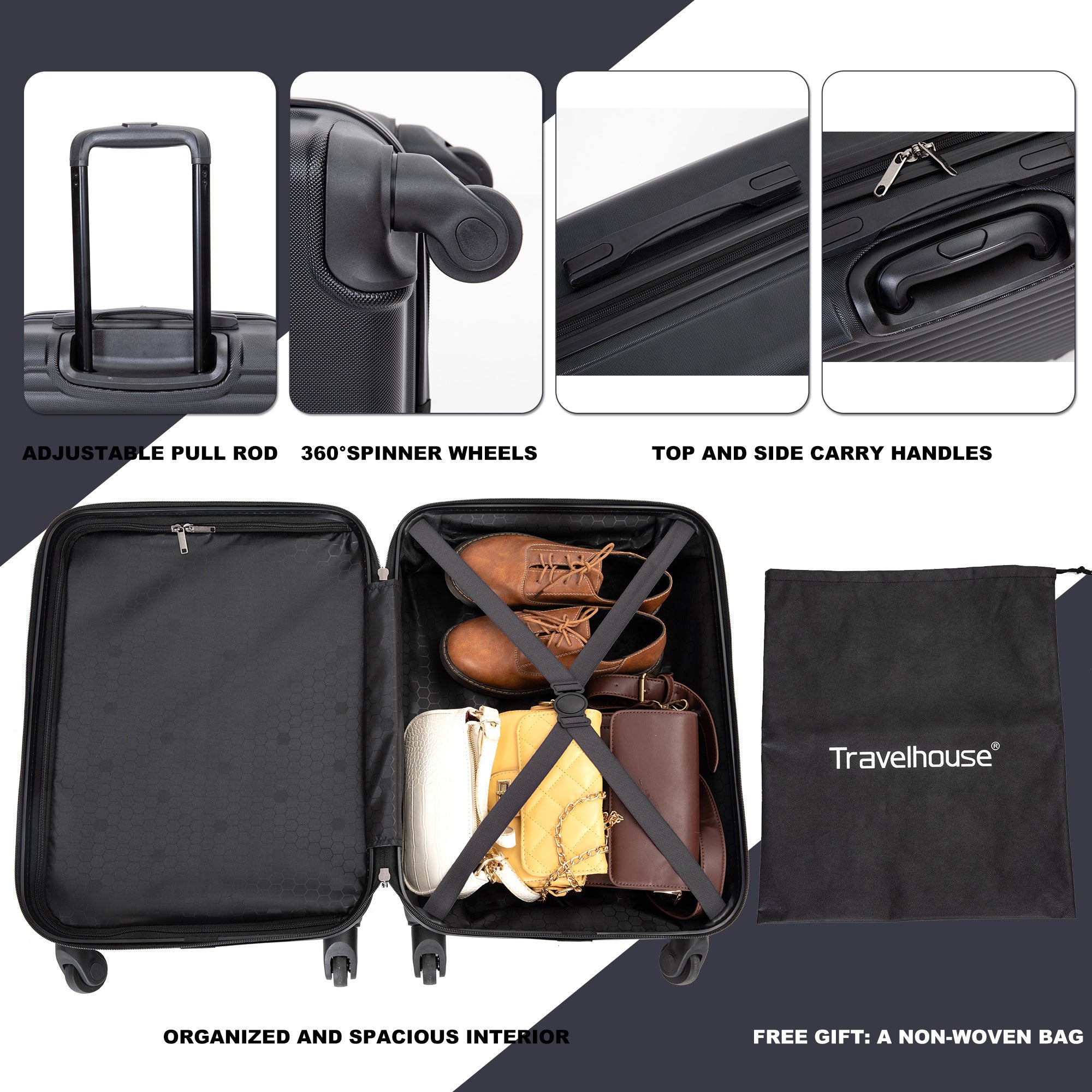 20" Carry on Luggage: Lightweight Spinner Suitcase, Black