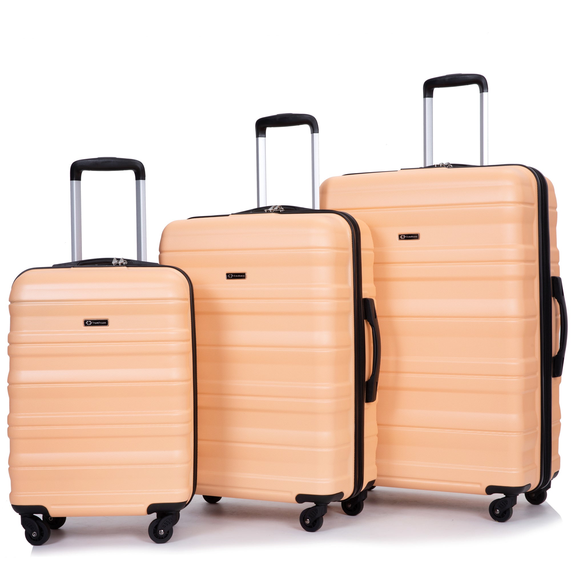 Expandable 3 Piece Luggage Sets PC Lightweight & Durable Suitcase with Hooks, Spinner Wheels, TSA Lock - Peach (21/25/29)