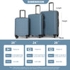 3 Piece ABS Lightweight Suitcase with Hooks, Spinner Wheels, TSA Lock, Blue (20/24/28)