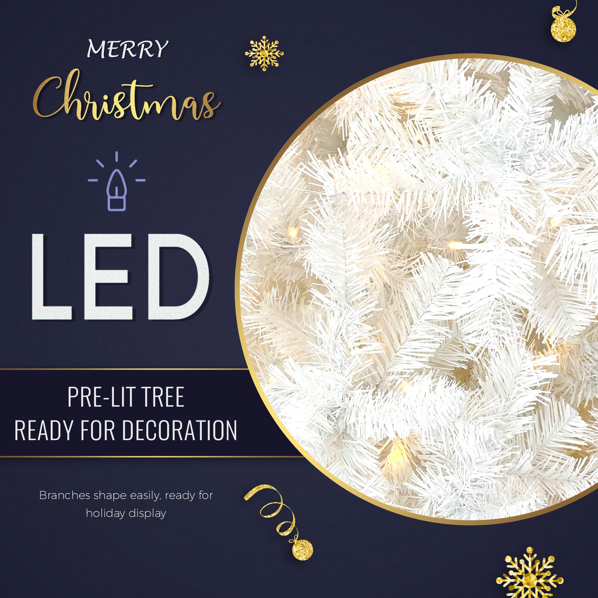 Upside Down White Christmas Tree | 6.6ft, LED Lights, Lush Branch Tips | Reinforced Metal Base & Easy Assembly | 450 Warm White LED Lights X-mas