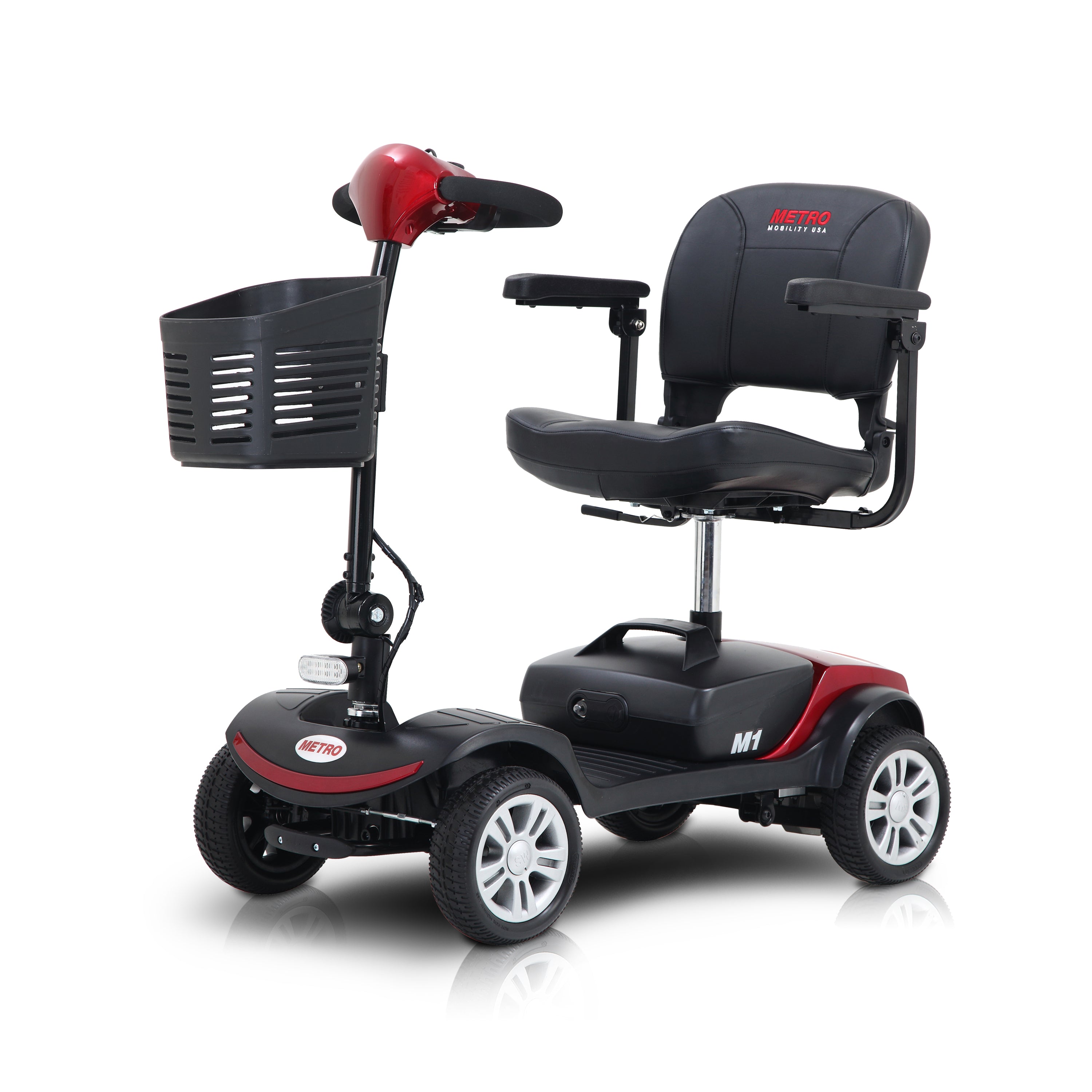 Four Wheels Compact Travel Mobility Scooter, 300W Motor, 300lbs Capacity, Red - Ideal for Adults