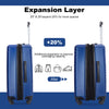 Expandable 3PC Lightweight Suitcase with Hooks, Spinner Wheels, TSA Lock - Blue (21/25/29)