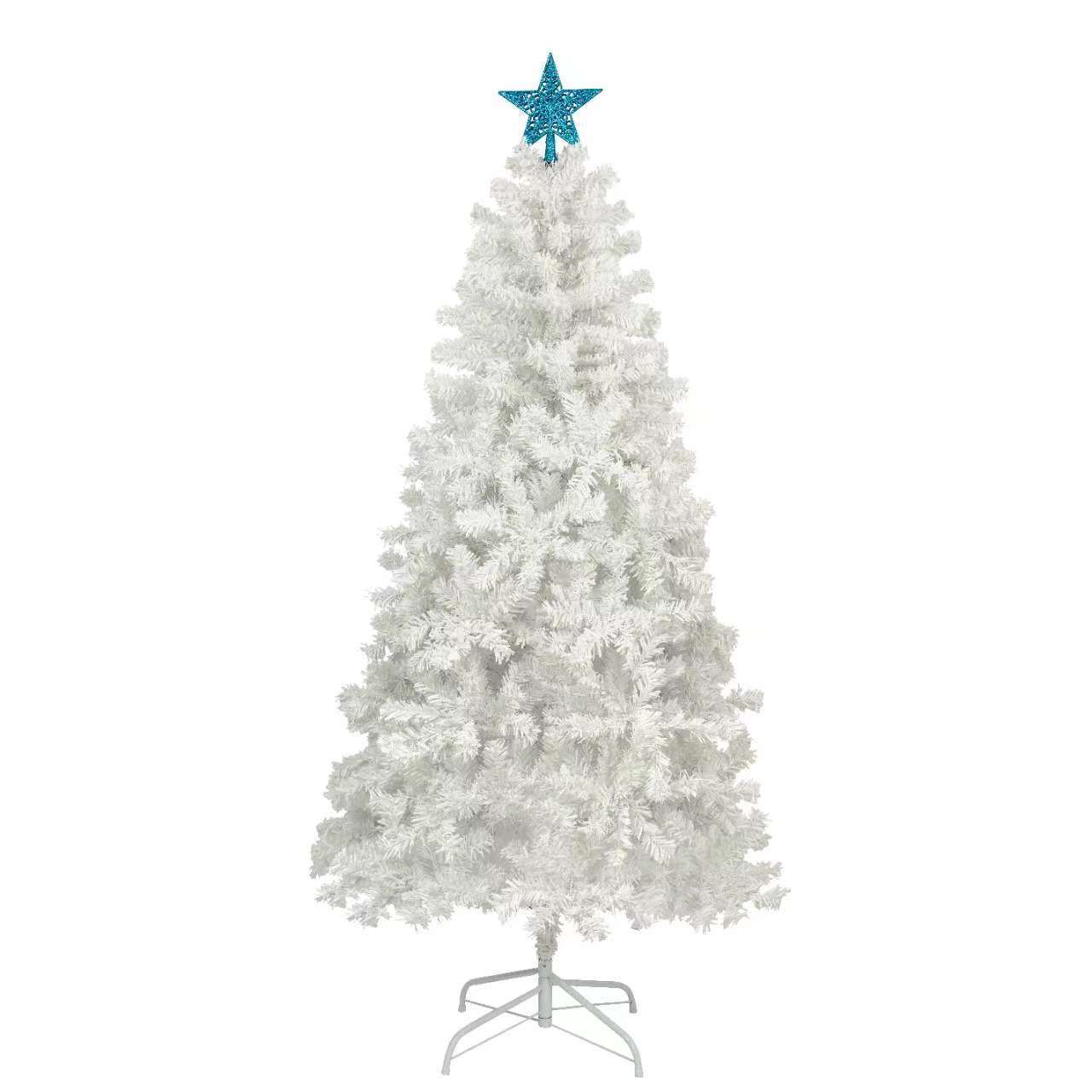 6ft Artificial Christmas Tree with 300 LED Lights, 600 Bendable Branches, Tri-Color LED Holiday Decoration