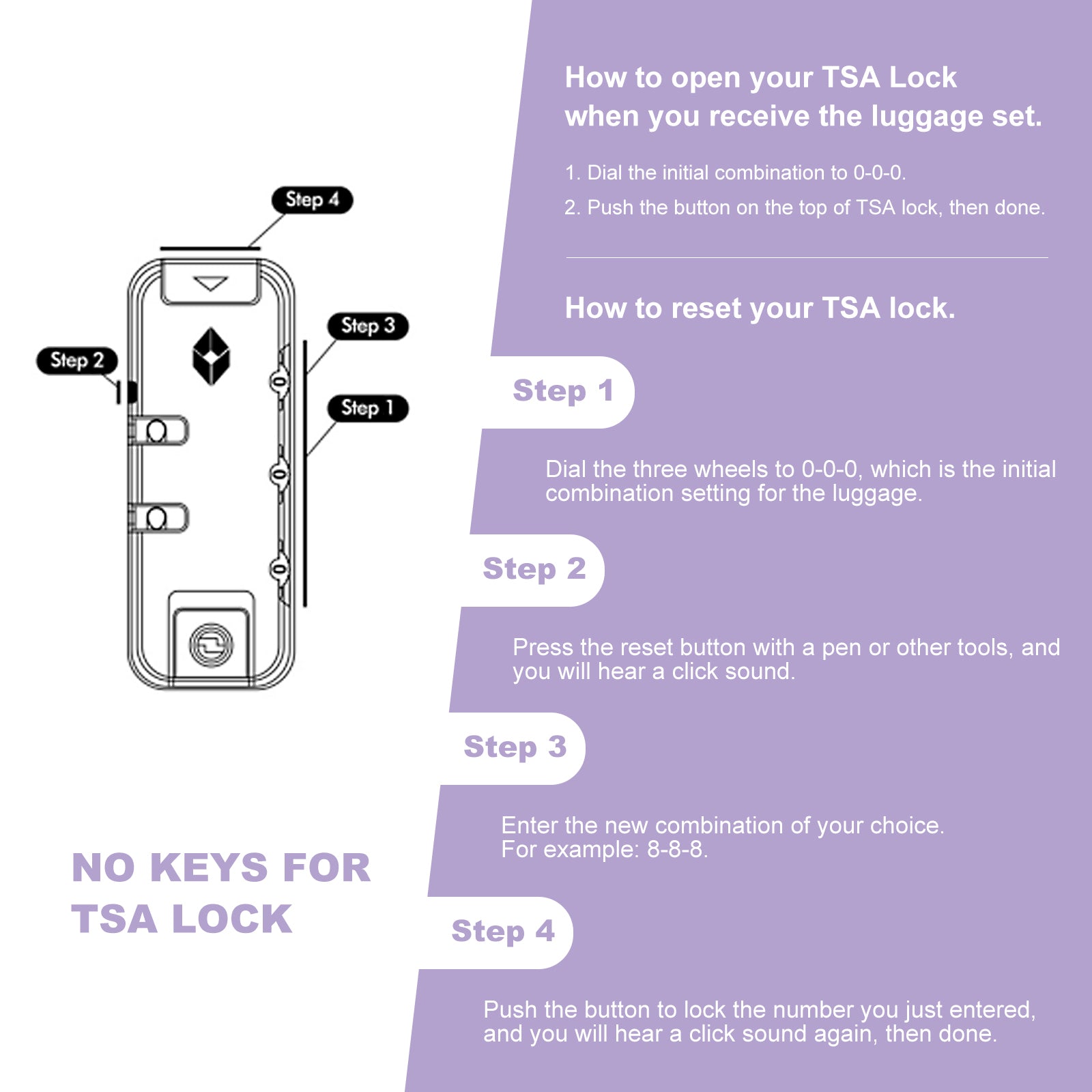 3 Piece Luggage Sets: Lightweight ABS Suitcase with Hooks, Spinner Wheels, TSA Lock - Lavender Purple (20/24/28)