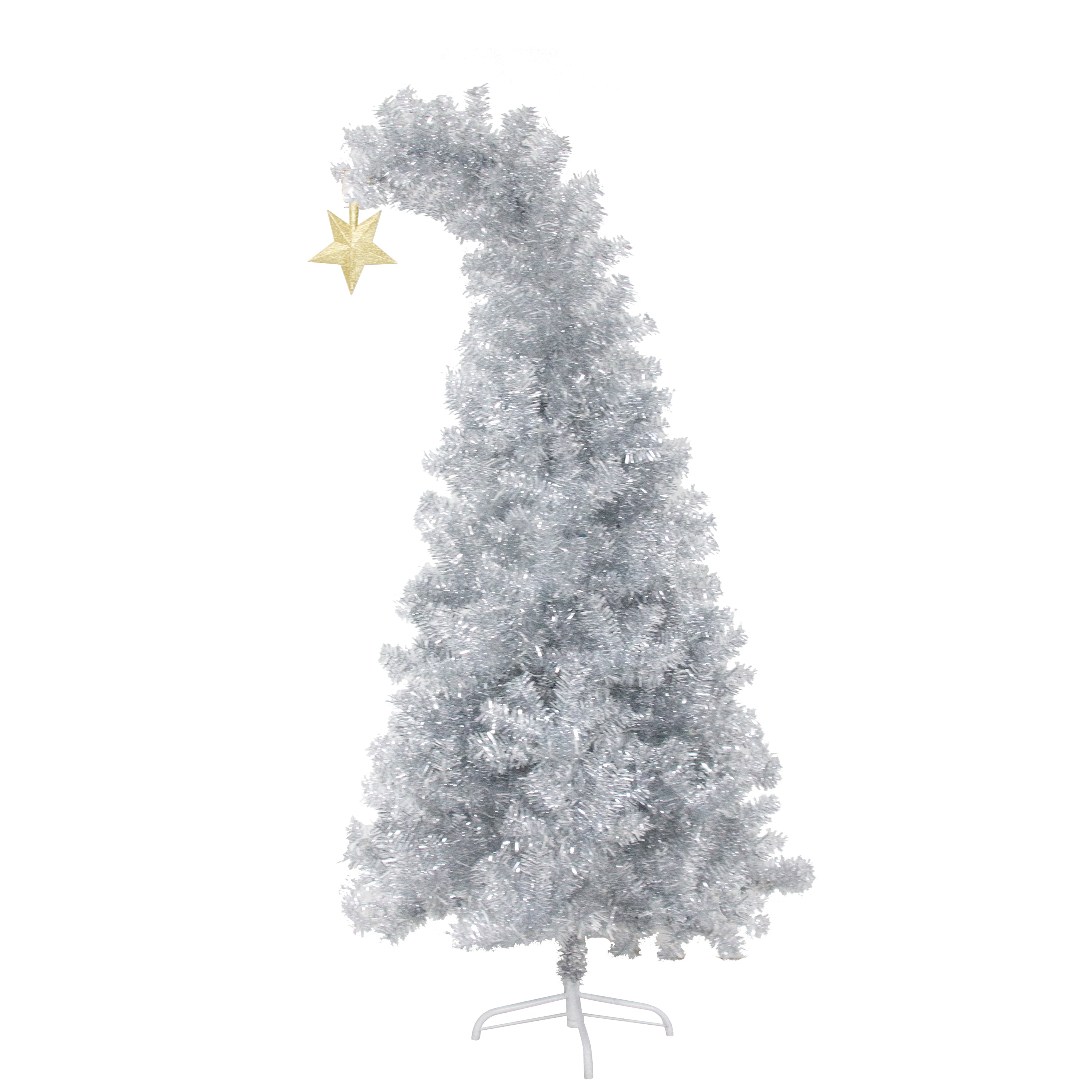 6 FT White Christmas Tree with 300 Colorful LED Lights, Bent Top & Gold Star - Premium Holiday Decor