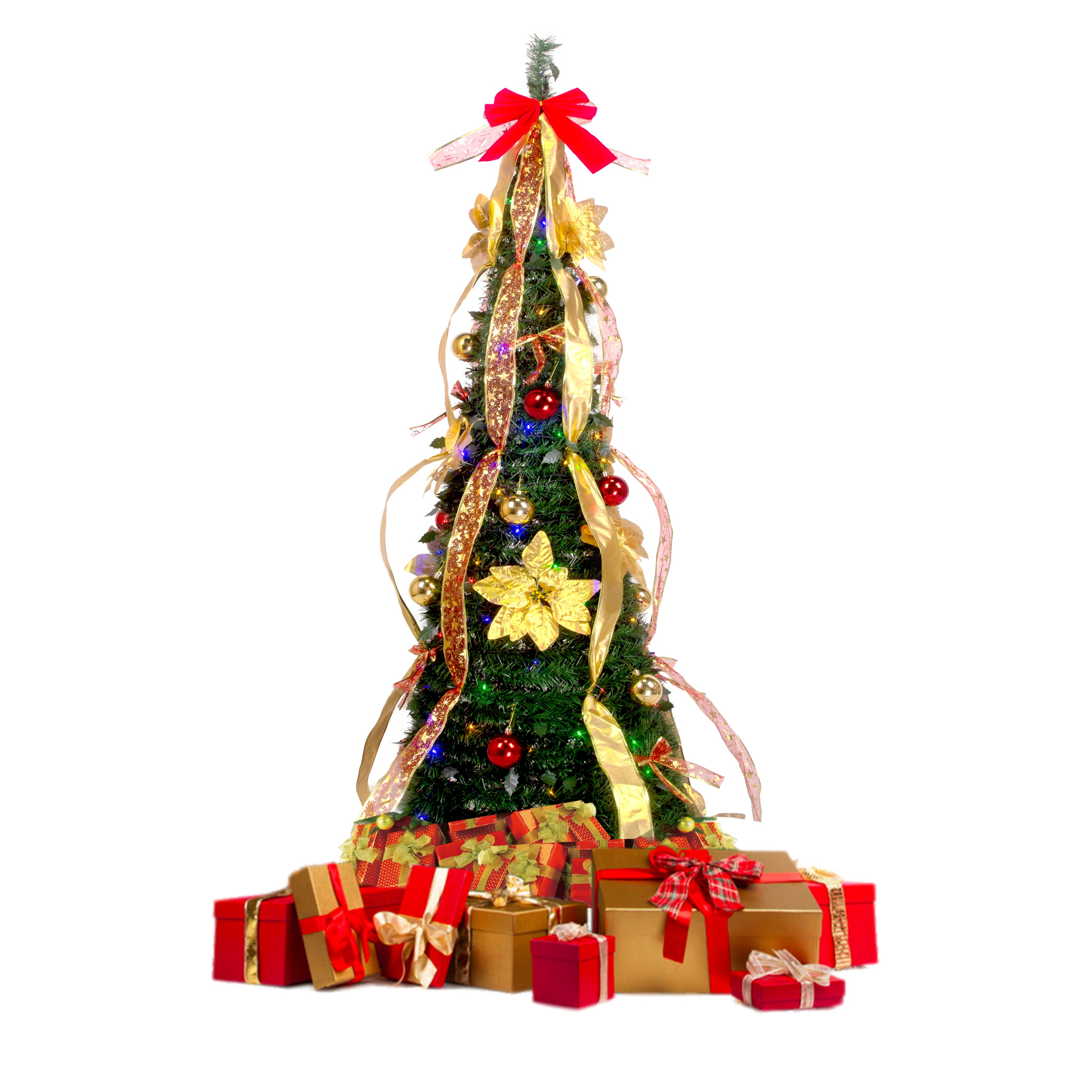 Fully Decorated Xmas Tree with Lights - 6 Ft Prelit Artificial - Pop Up Collapsible - Easy Assembly - Includes Holiday Decorations, LED Lights - Foldable Stand