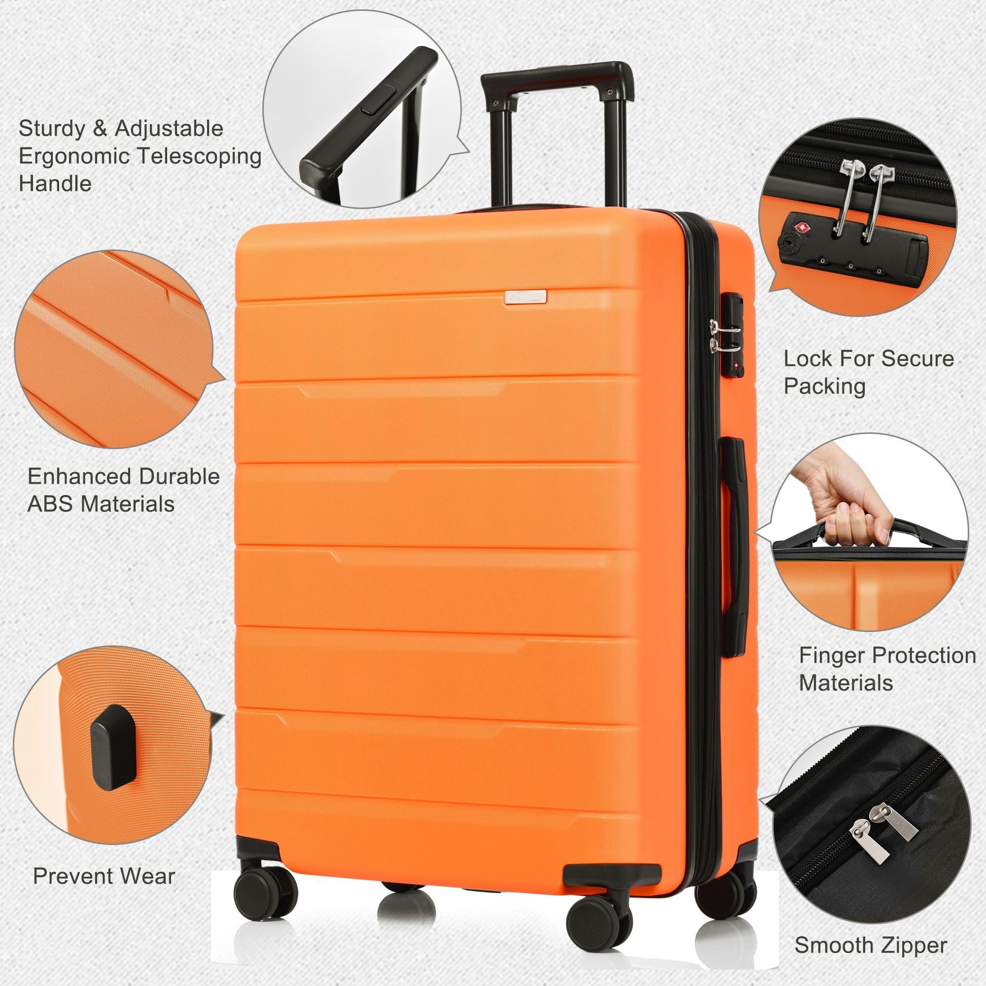 Luggage Sets 3 Piece Suitcase Set - Carry on Airline Approved, Hard Case with Spinner Wheels - Orange 20/24/28