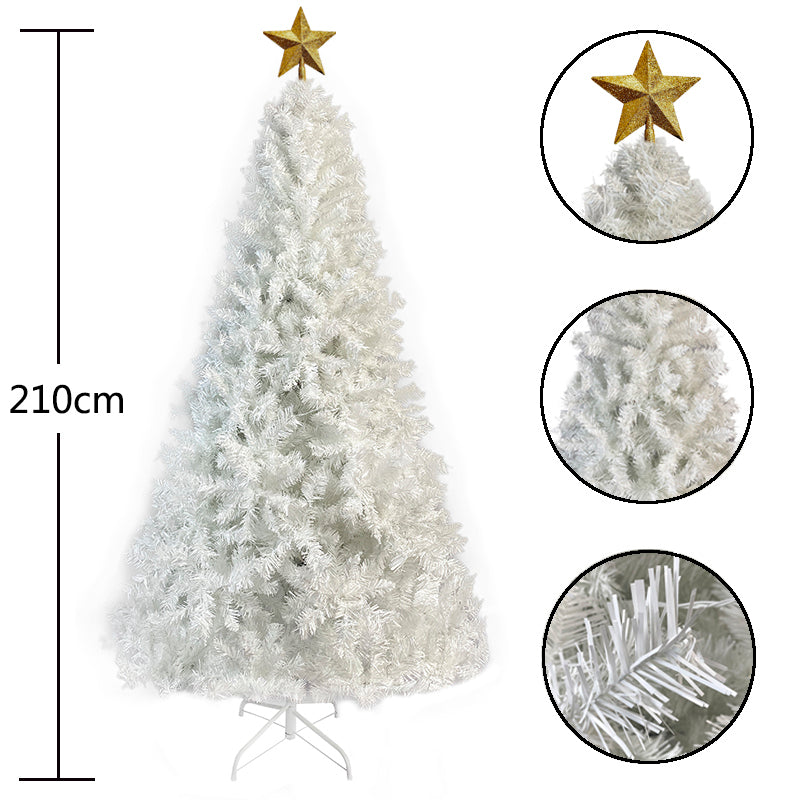 GO 7 FT White Christmas Tree - 500 LED Warm Lights, PVC Branch, Artificial Holiday Pine Tree with Star Top