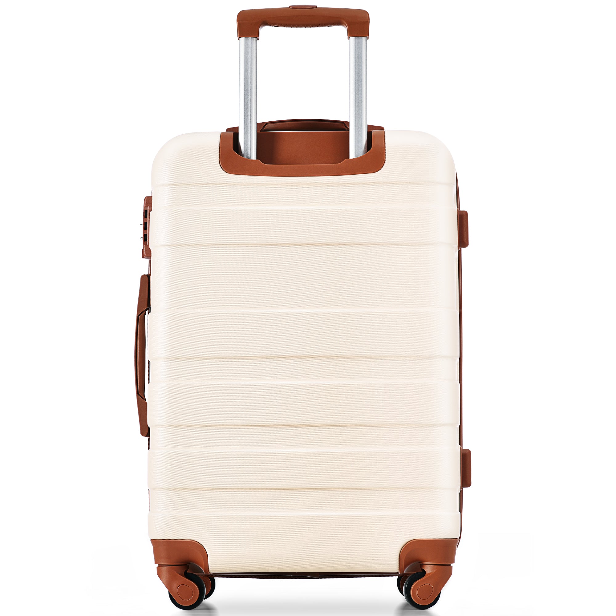 3 Piece Expandable ABS Durable Luggage Set with Hanging Toiletry Bag, Carry On Suitcase - 360° Spinner Wheels, Ivory and Brown