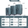 3 Piece Luggage Set: PC+ABS Lightweight Suitcase, 360° Double Spinner Wheels, TSA Lock, (21/25/29) - Dark Green