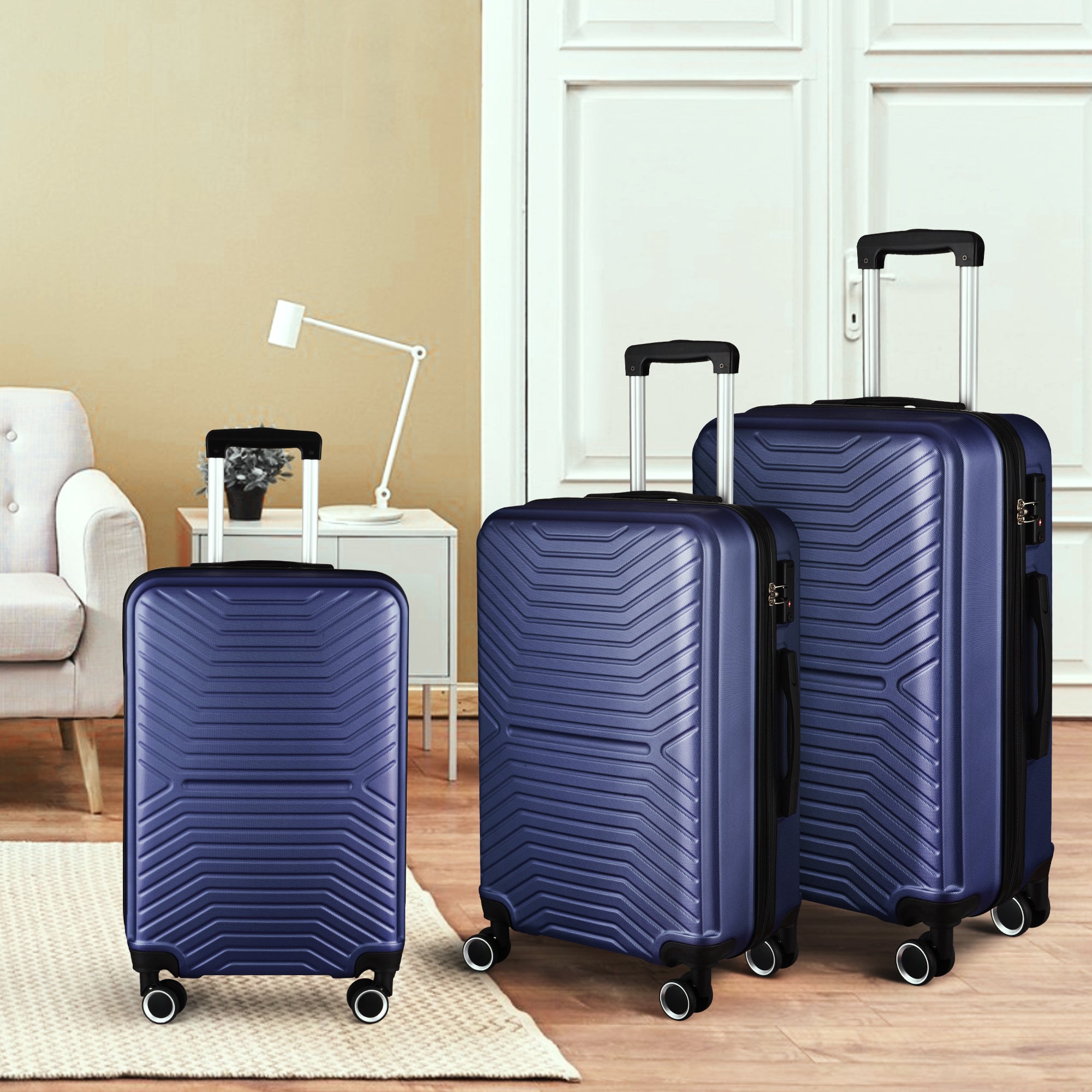 "Expandable Suitcase Set with TSA Lock Spinner - 3 Piece Luggage Collection in PC+ABS Material - Carry On 20in 24in 28in - Various Colors Available"