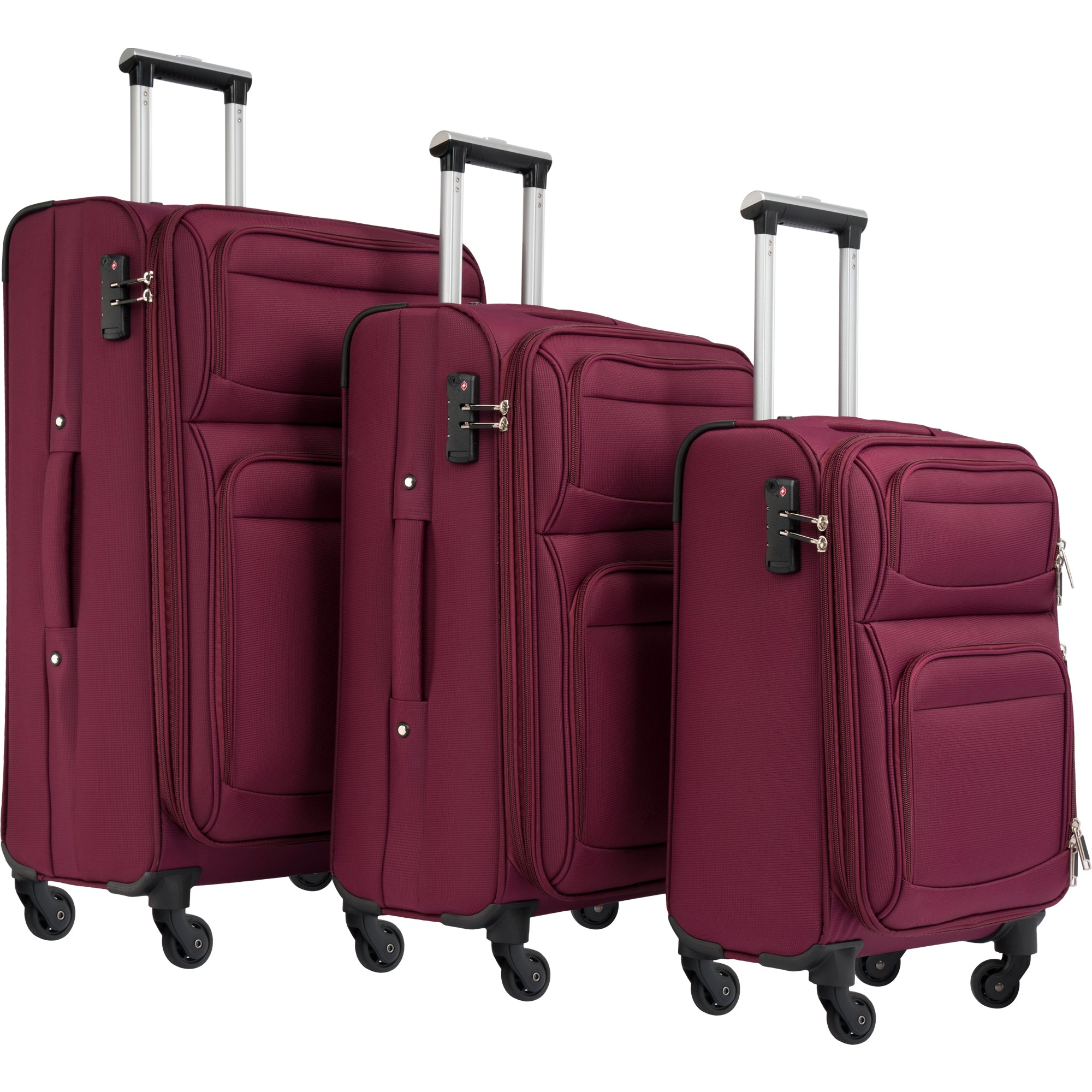 Softside Luggage Expandable 3 Piece Set Suitcase - Lightweight Upright Spinner Softshell Travel Set - Available in Various Colors and Sizes