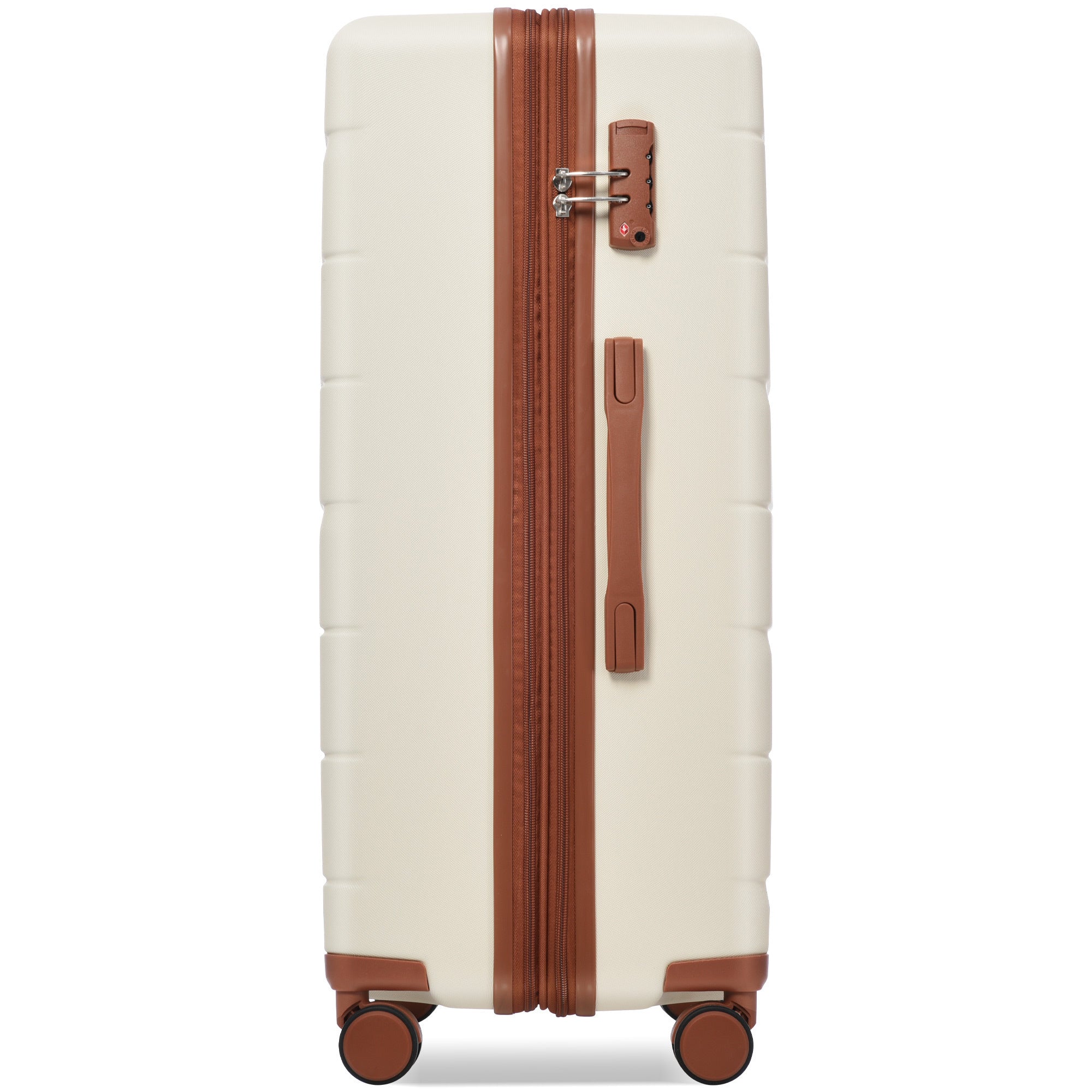 3 Piece Suitcase Set 20/24/28, Airline Approved Carry on Luggage with Spinner Wheels, Beige and Brown Hard Case