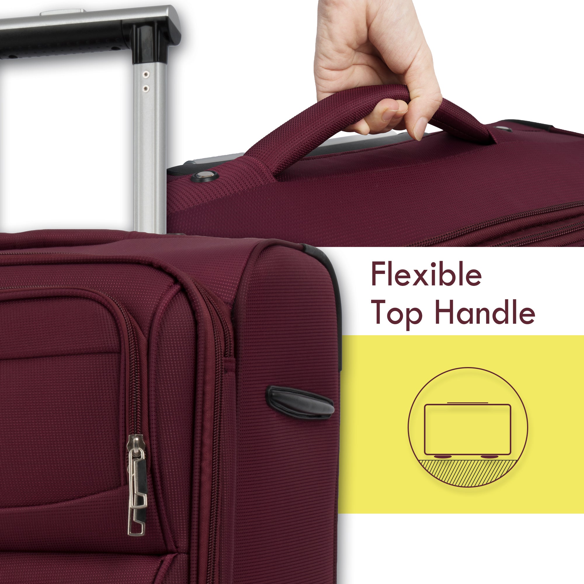 Softside Luggage Expandable 3 Piece Set Suitcase - Lightweight Upright Spinner Softshell Travel Set - Available in Various Colors and Sizes