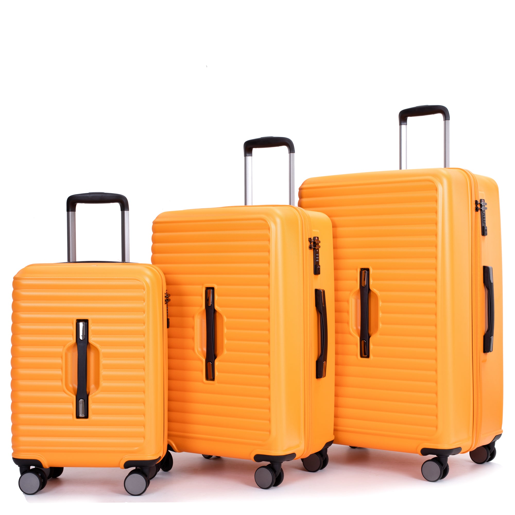 3 Piece Lightweight Luggage Set with TSA Lock, Double Spinner Wheels & Two Hooks - PC+ABS Suitcase (21/25/29) in Orange