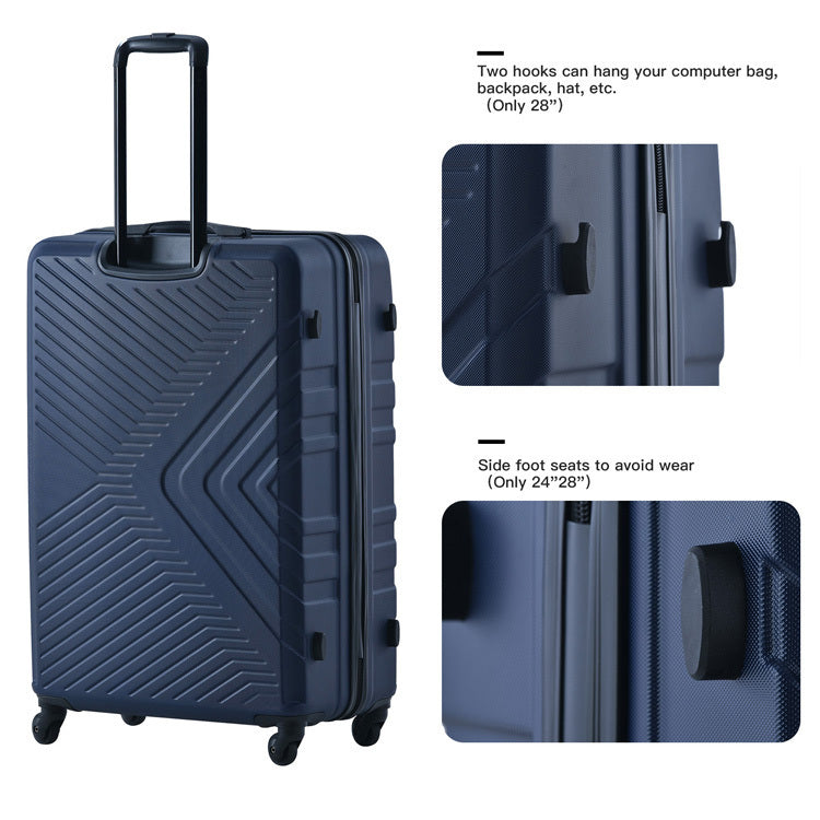 3-Piece Lightweight ABS Luggage Set with Hooks, Spinner Wheels, TSA Lock - Navy (20/24/28)